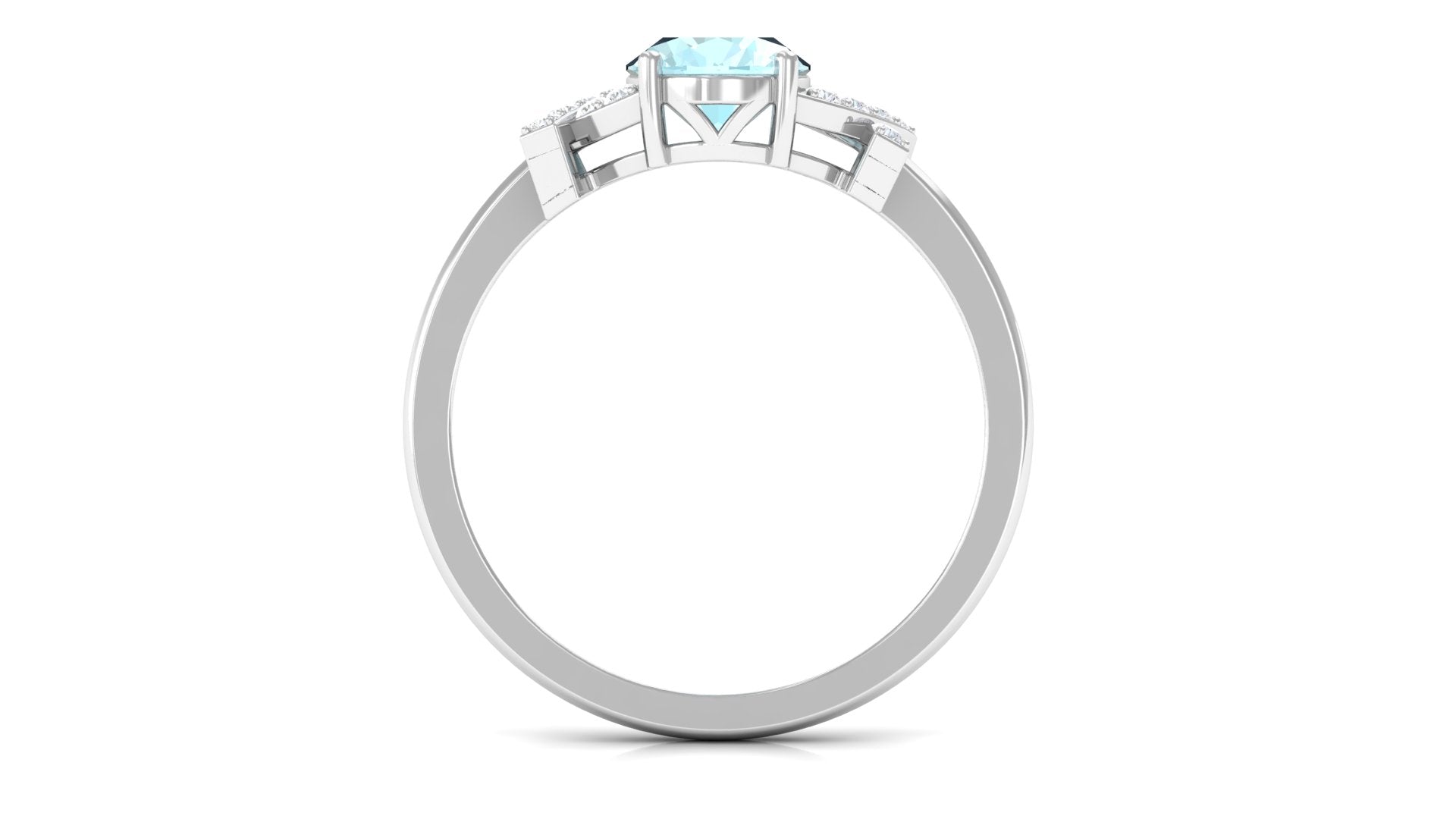 Rosec Jewels-Oval Sky Blue Topaz Solitaire Split Shank Ring with Diamond