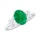 Rosec Jewels-Split Shank Oval Emerald and Diamond Solitaire Engagement Ring