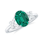 Rosec Jewels-1.5 CT Oval Created Emerald Solitaire Split Shank Ring with Diamond