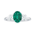 Rosec Jewels-1.5 CT Oval Created Emerald Solitaire Split Shank Ring with Diamond