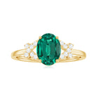 Rosec Jewels-1.5 CT Oval Created Emerald Solitaire Split Shank Ring with Diamond