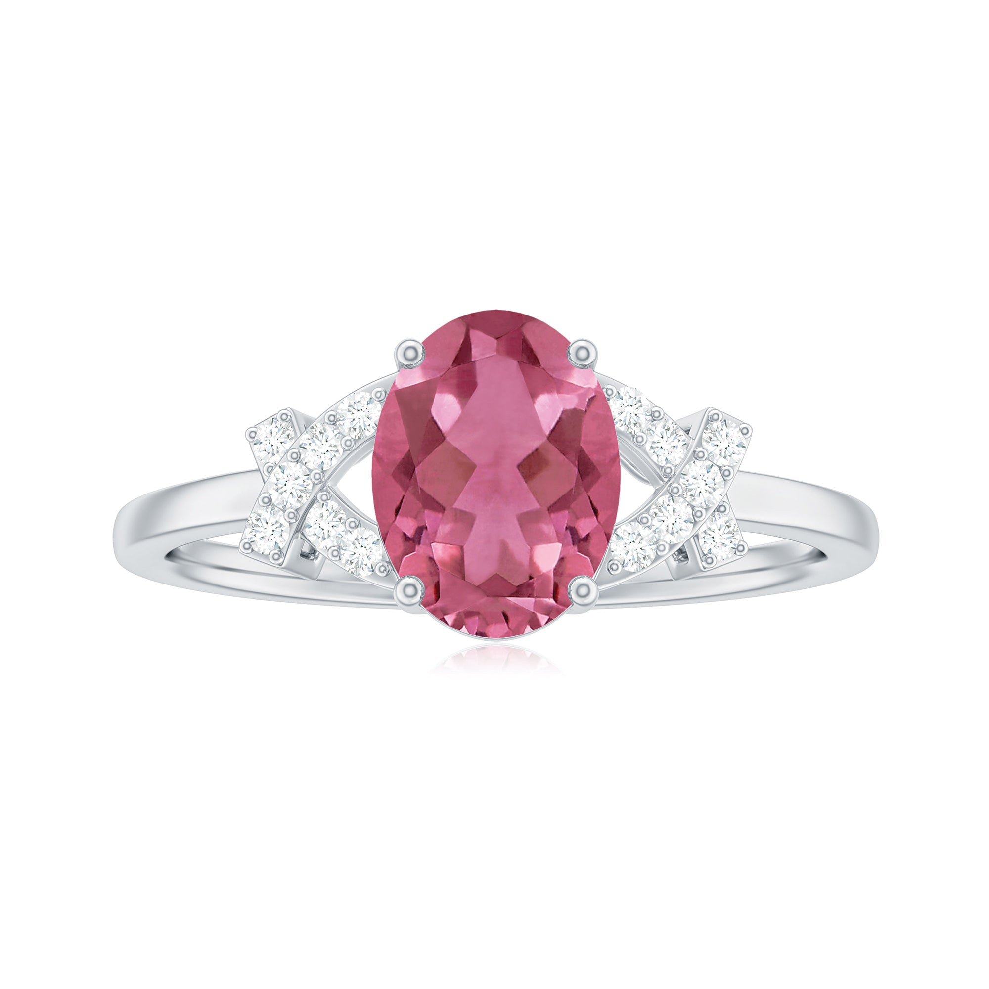 Rosec Jewels-Split Shank Oval Pink Tourmaline and Diamond Solitaire Engagement Ring