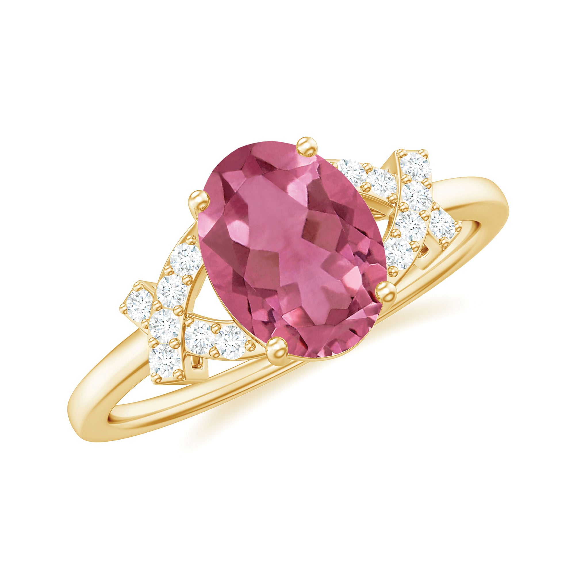 Rosec Jewels-Split Shank Oval Pink Tourmaline and Diamond Solitaire Engagement Ring