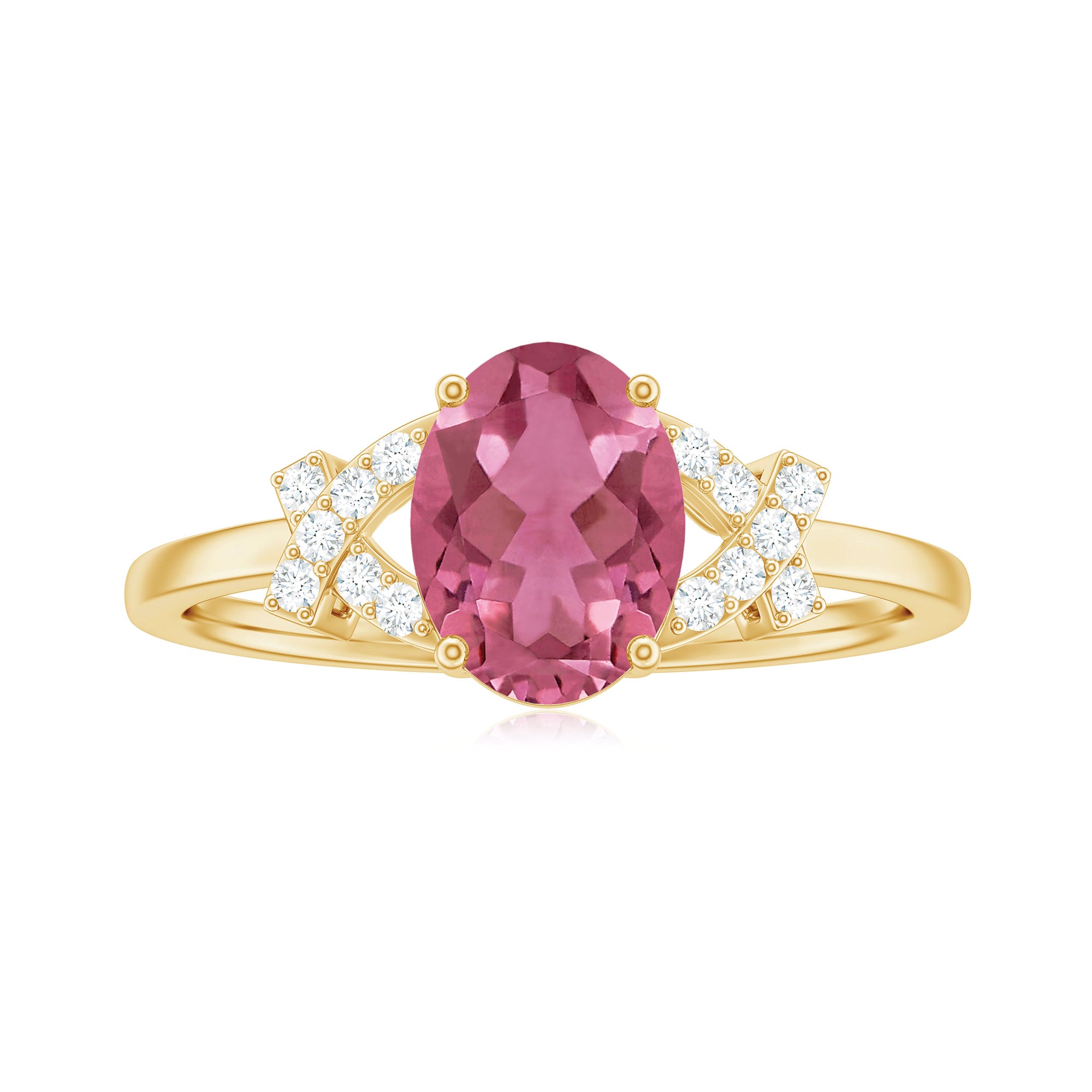 Rosec Jewels-Split Shank Oval Pink Tourmaline and Diamond Solitaire Engagement Ring