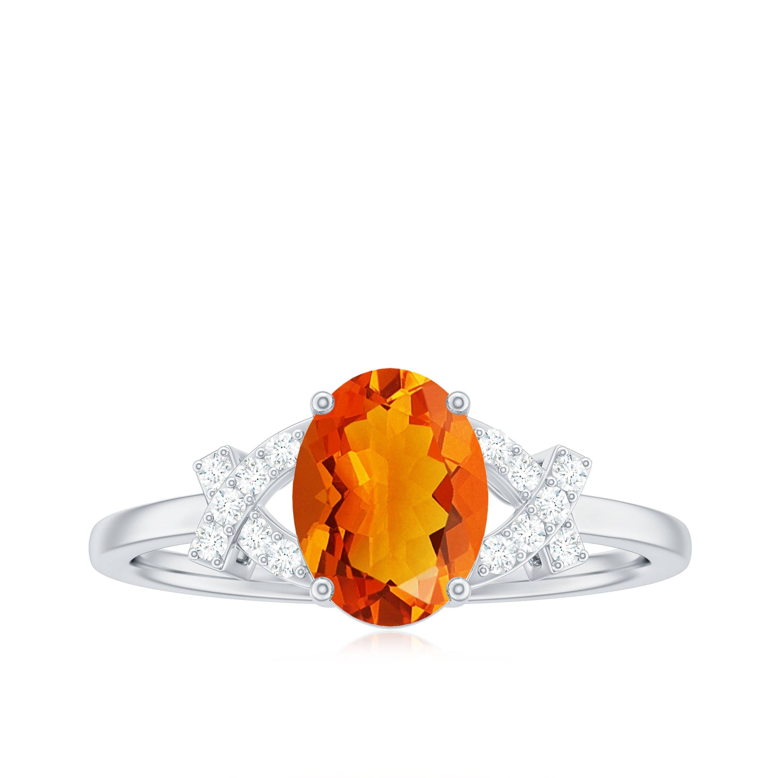 Rosec Jewels-Split Shank Oval Fire Opal and Diamond Solitaire Engagement Ring