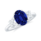 Rosec Jewels-Split Shank Oval Created Blue Sapphire and Diamond Solitaire Engagement Ring