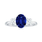 Rosec Jewels-Split Shank Oval Created Blue Sapphire and Diamond Solitaire Engagement Ring