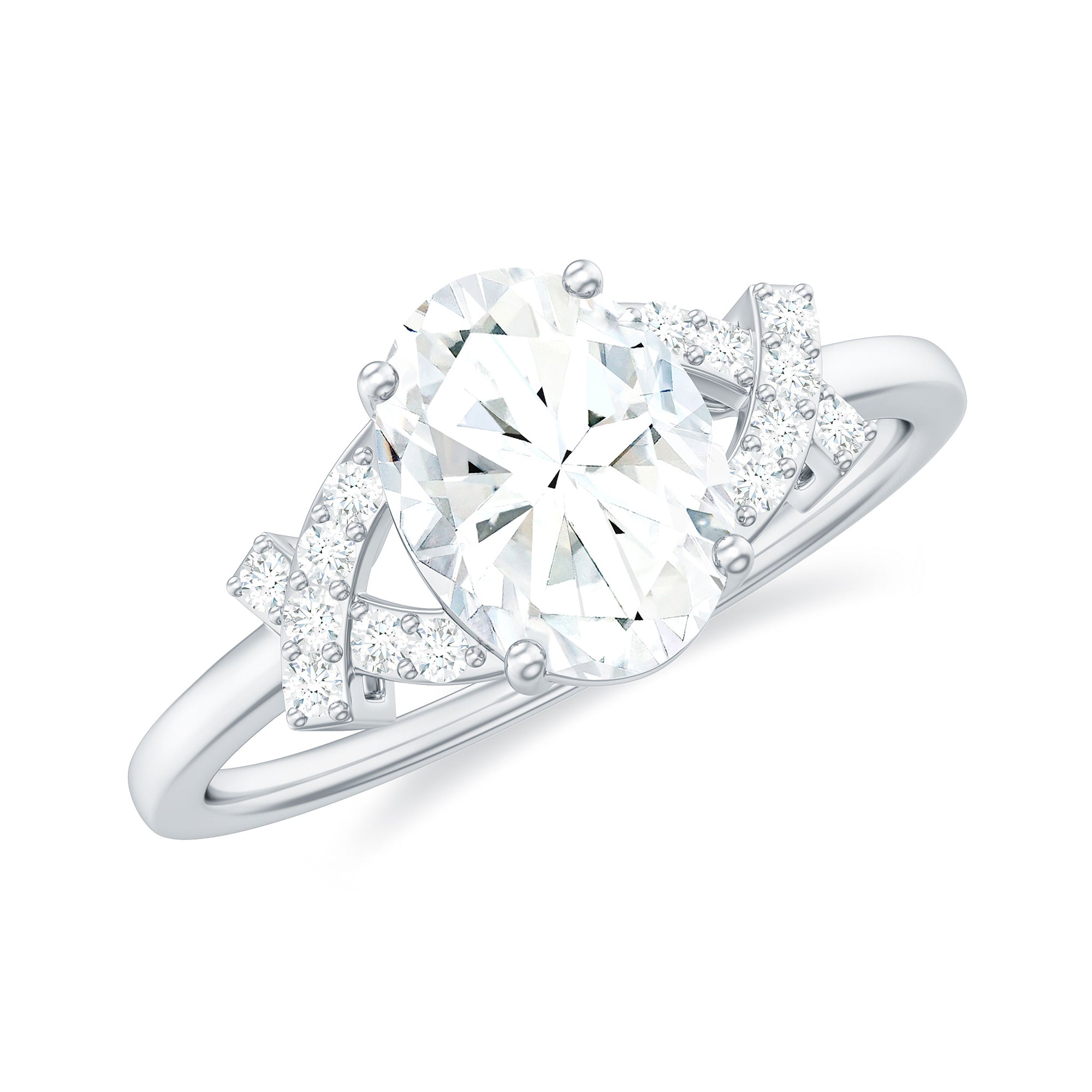 Rosec Jewels-Oval Cut Moissanite Solitaire Ring in Spilt Shank