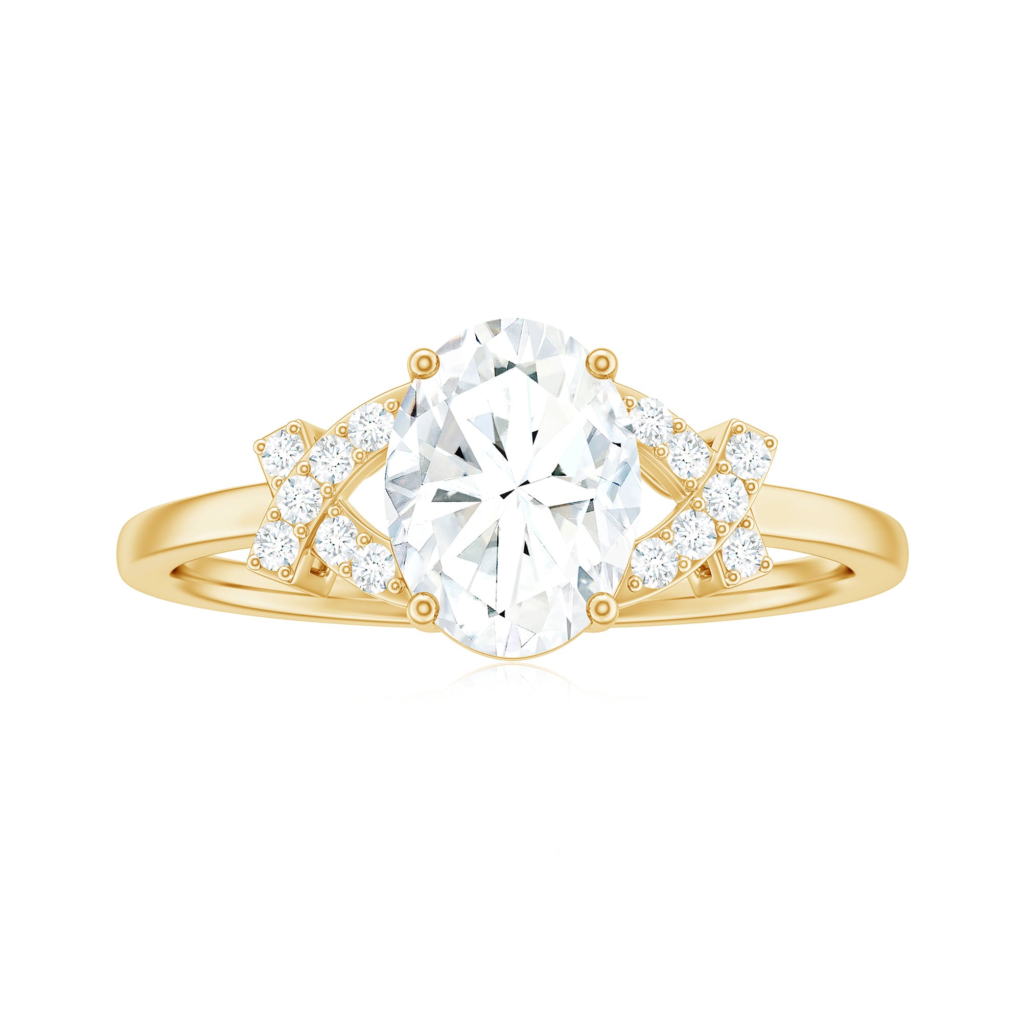 Rosec Jewels-Oval Cut Moissanite Solitaire Ring in Spilt Shank