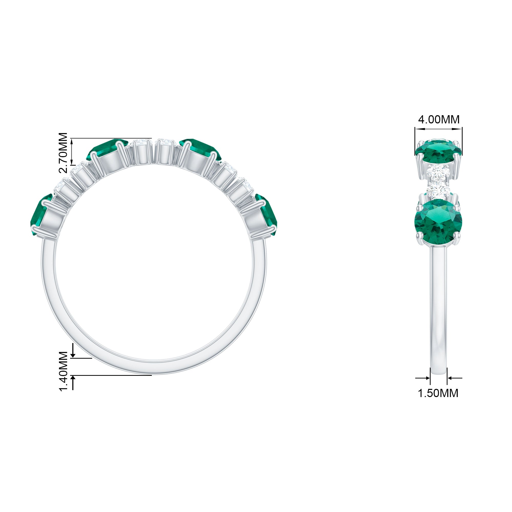 Rosec Jewels-Round Created Emerald and Diamond Alternate Half Eternity Ring