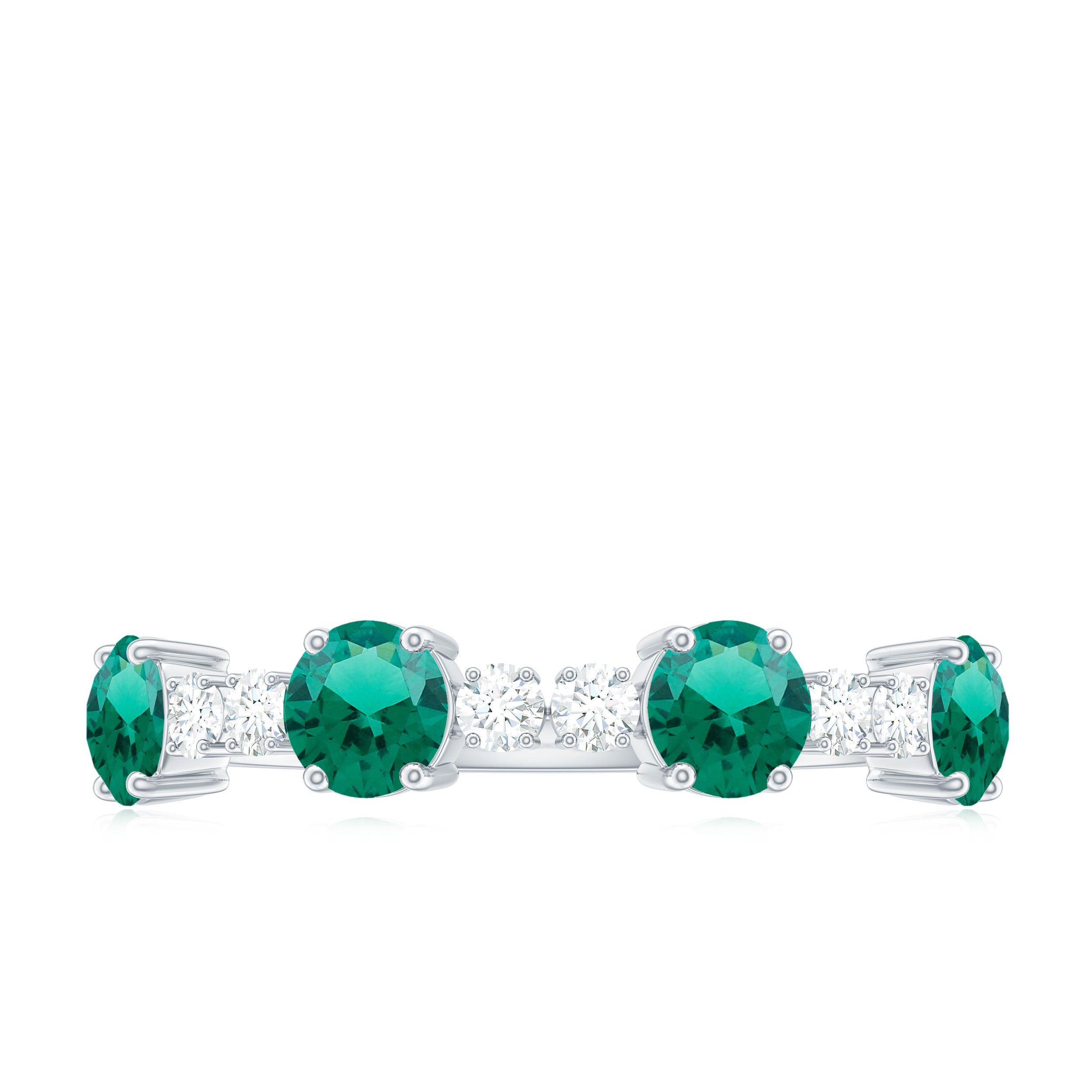 Rosec Jewels-Round Created Emerald and Diamond Alternate Half Eternity Ring