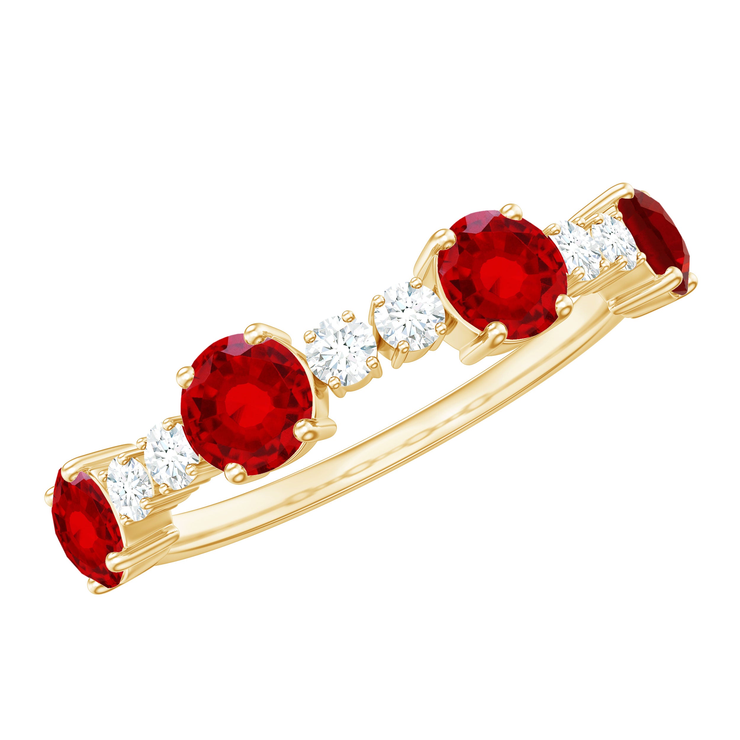 Rosec Jewels-Round Created Ruby and Diamond Alternate Half Eternity Ring