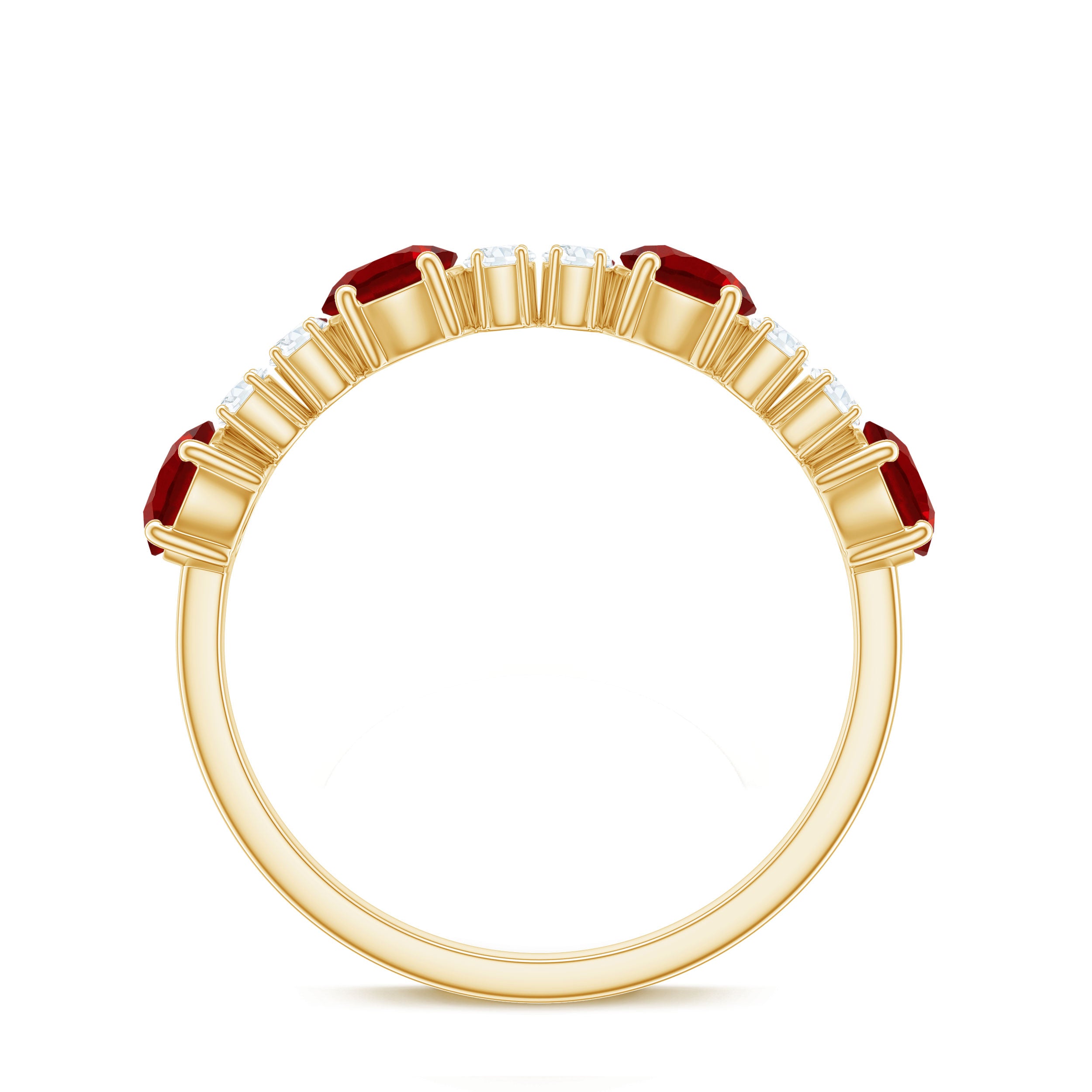 Rosec Jewels-Round Created Ruby and Diamond Alternate Half Eternity Ring