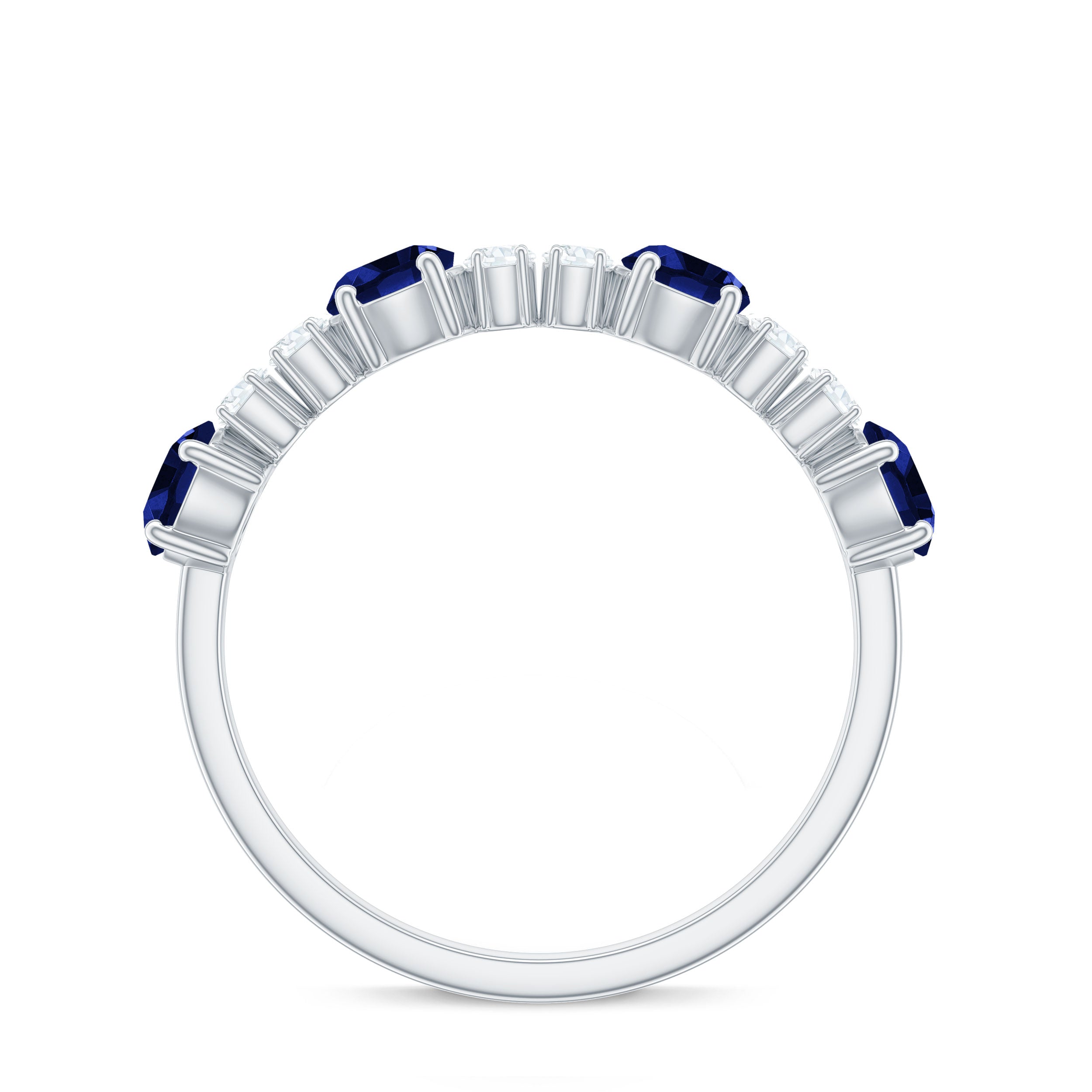 Rosec Jewels-Round Created Blue Sapphire and Diamond Alternate Half Eternity Ring