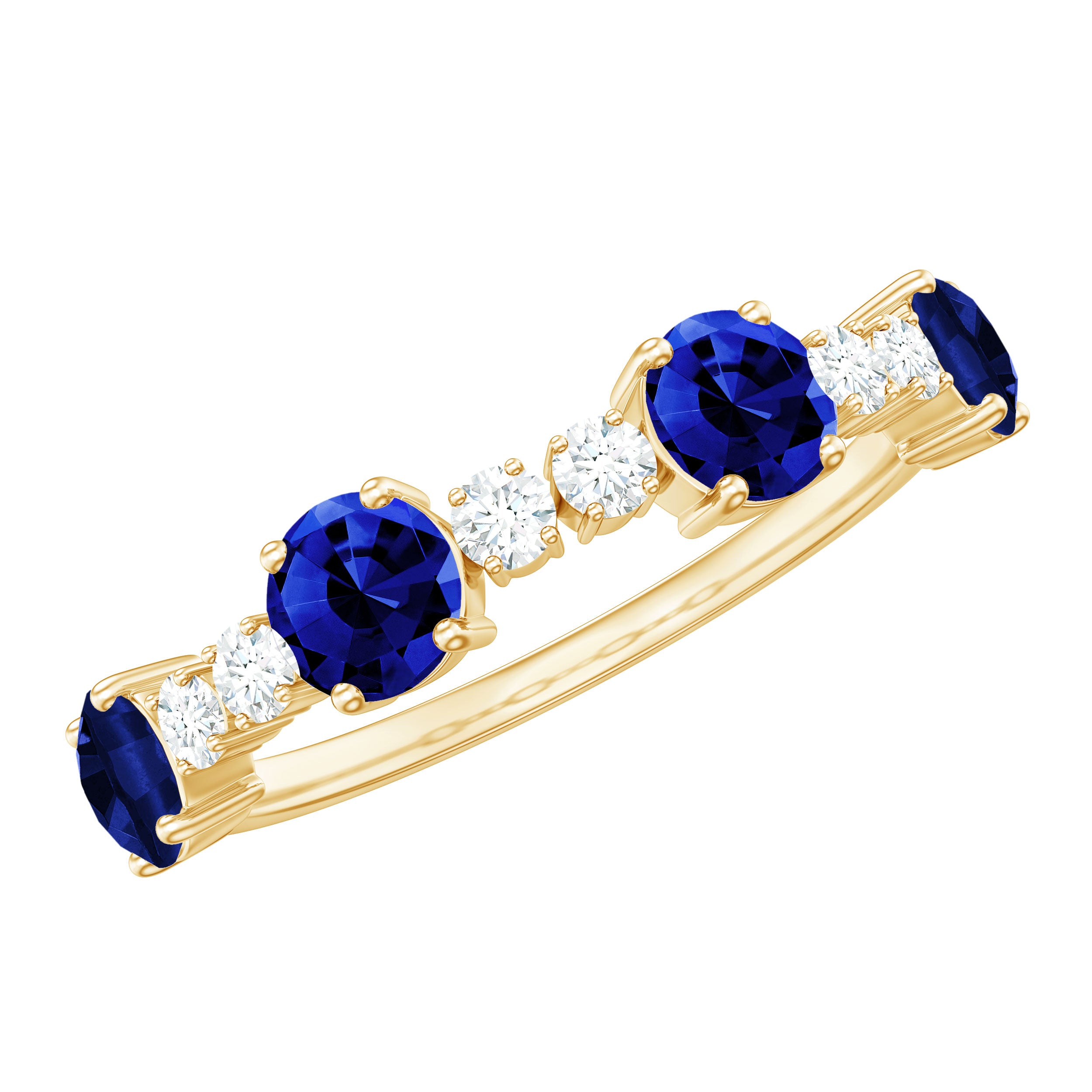 Rosec Jewels-Round Created Blue Sapphire and Diamond Alternate Half Eternity Ring