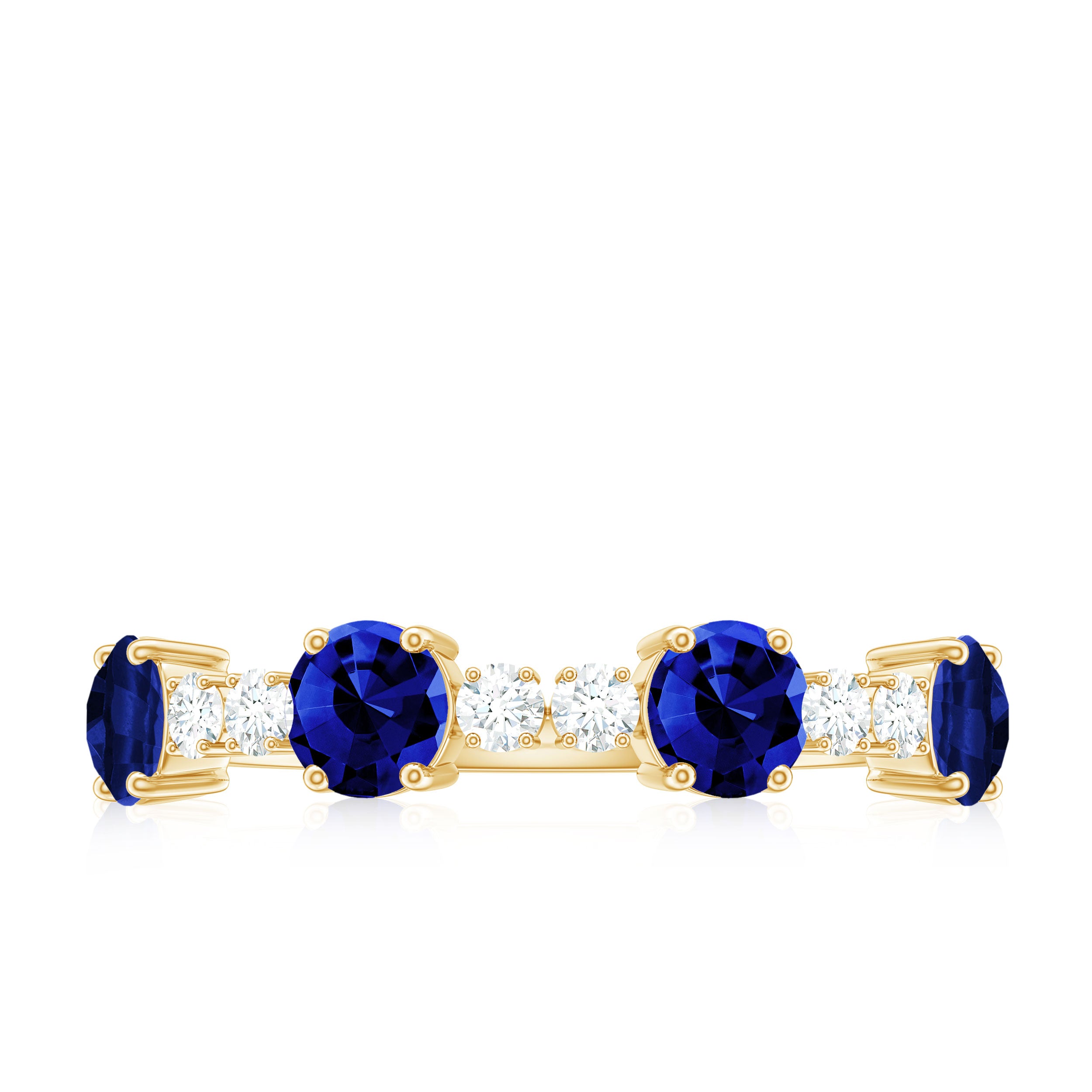 Rosec Jewels-Round Created Blue Sapphire and Diamond Alternate Half Eternity Ring