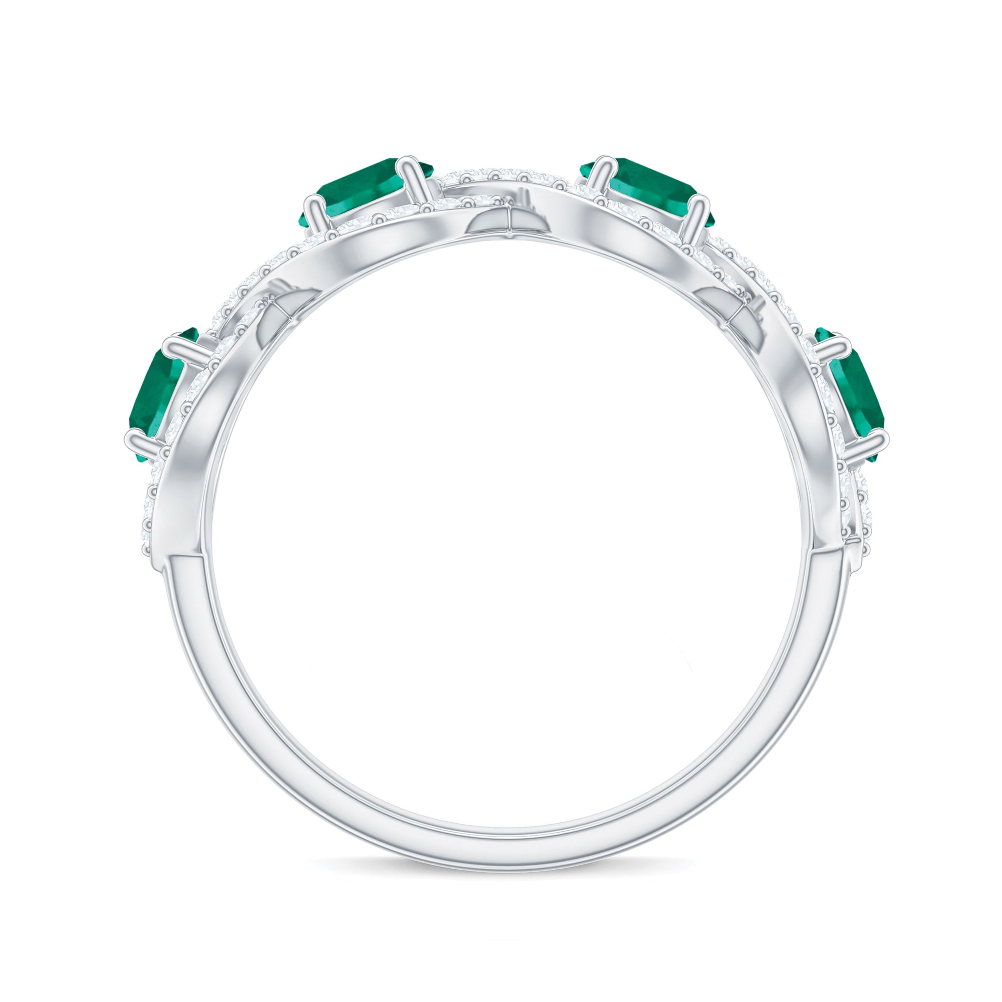 Rosec Jewels-2 CT Lab-Created Emerald and Diamond Braided Half Eternity Band Ring