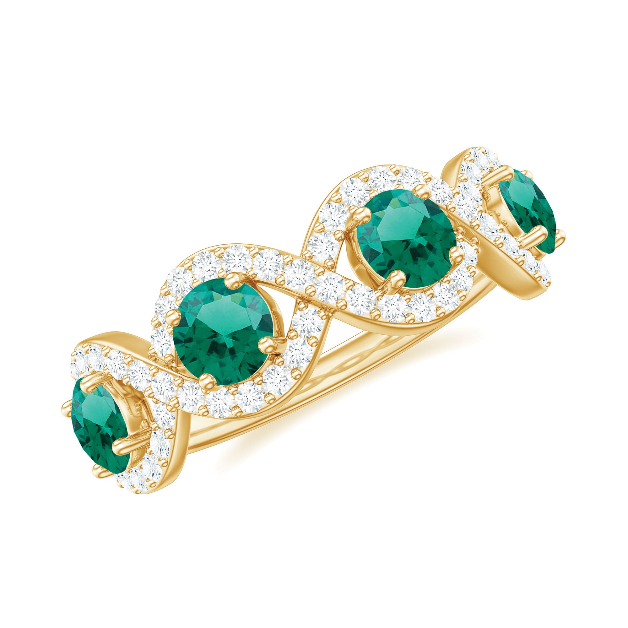 Rosec Jewels-2 CT Lab-Created Emerald and Diamond Braided Half Eternity Band Ring