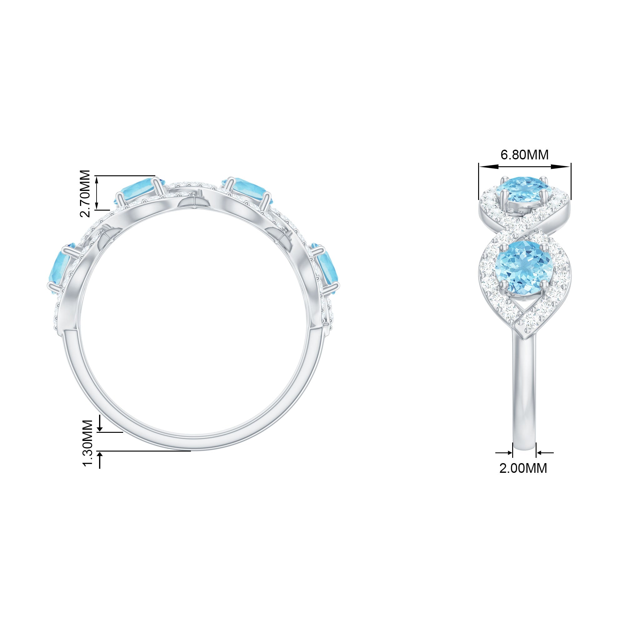 Rosec Jewels-Braided Half Eternity Ring with Aquamarine and Diamond