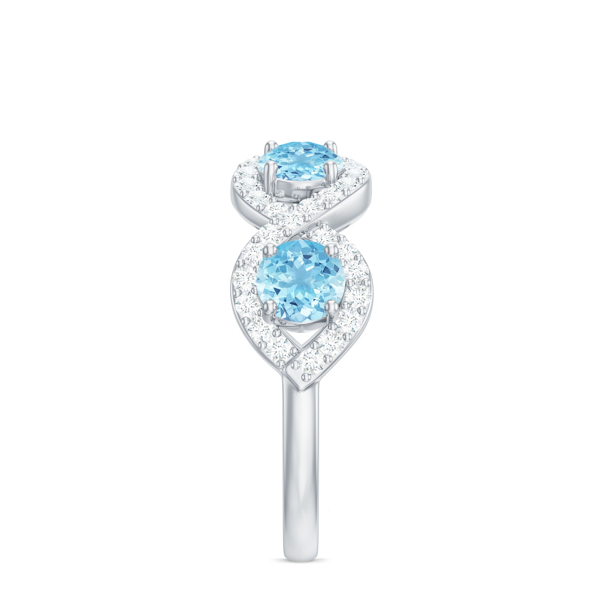 Rosec Jewels-Braided Half Eternity Ring with Aquamarine and Diamond