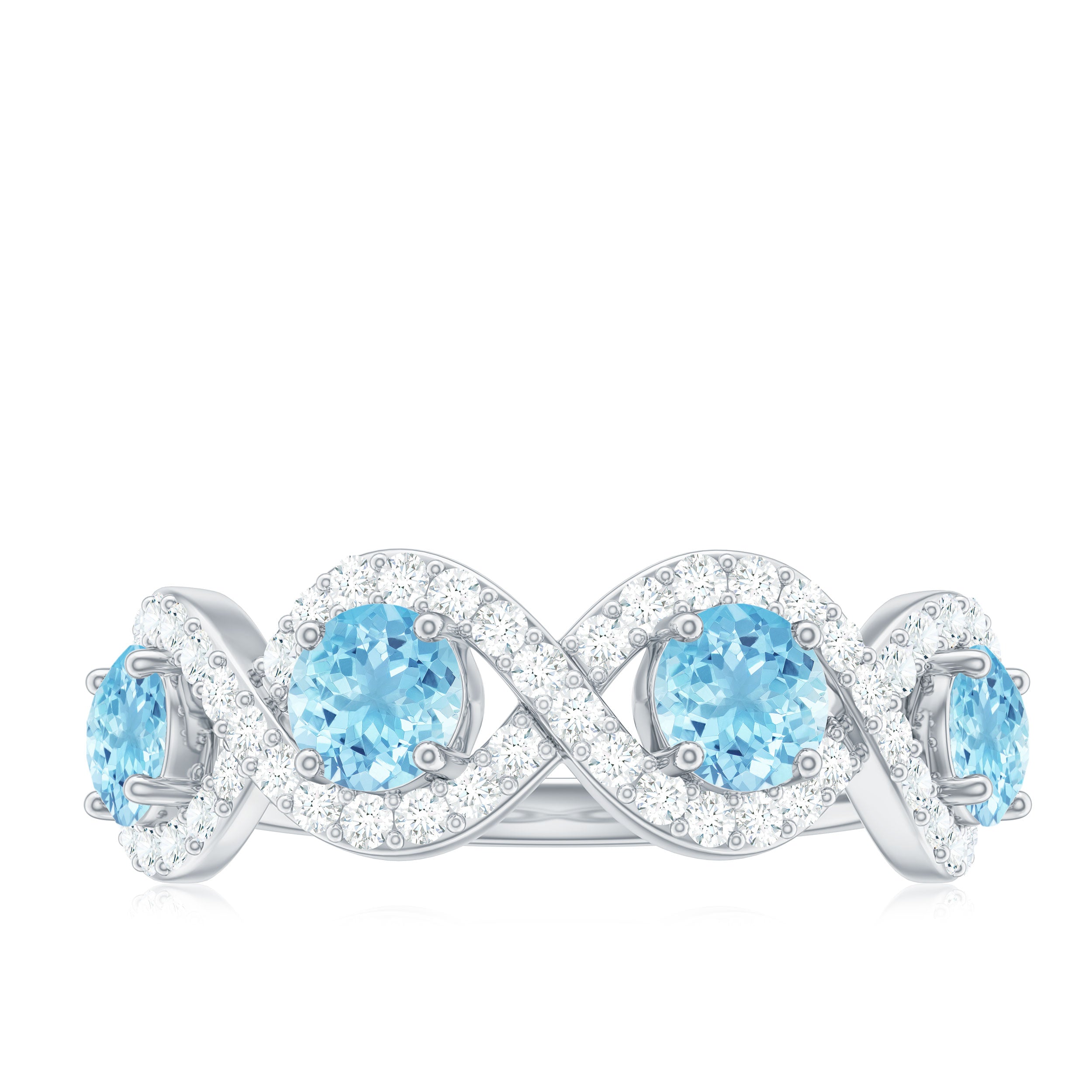 Rosec Jewels-Braided Half Eternity Ring with Aquamarine and Diamond