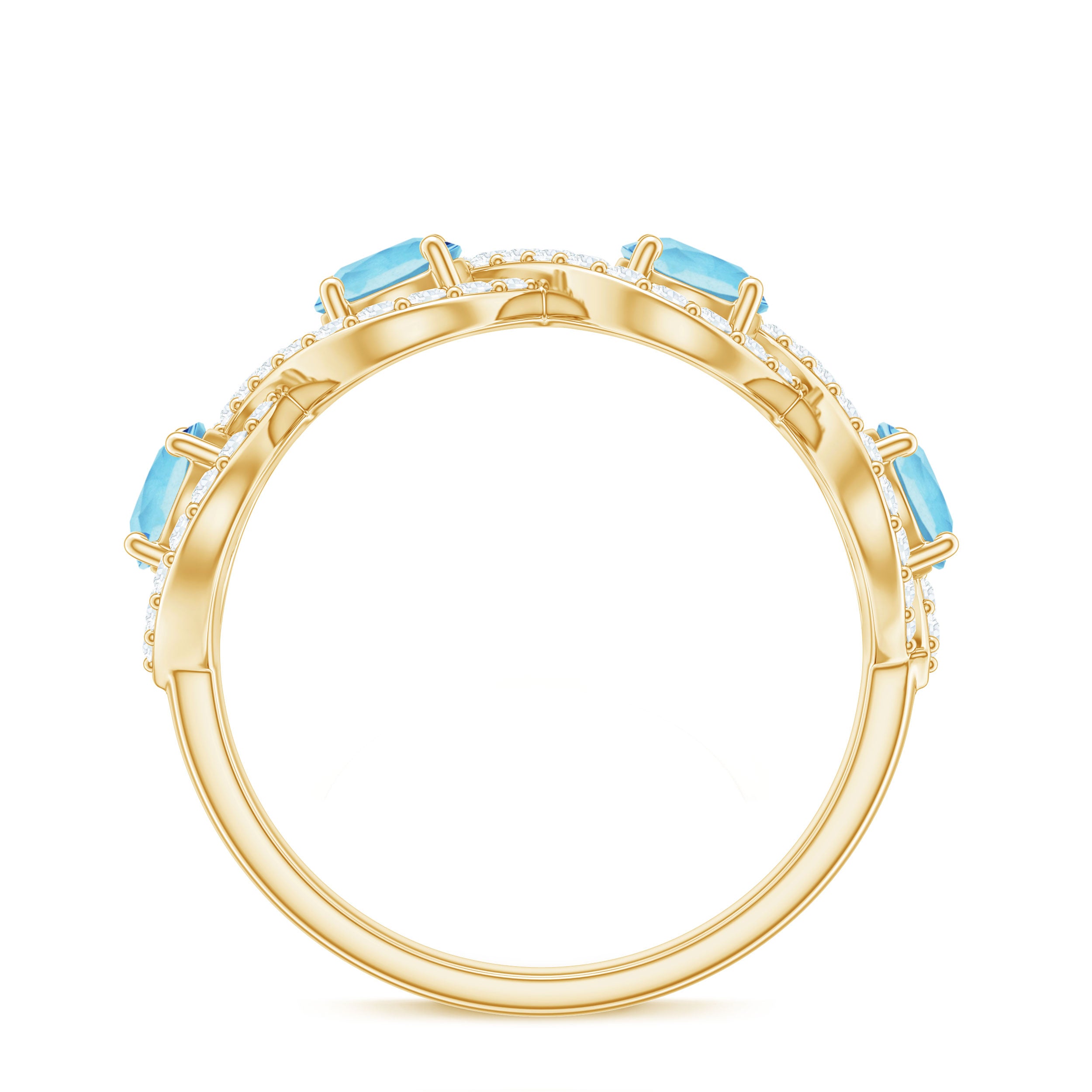 Rosec Jewels-Braided Half Eternity Ring with Aquamarine and Diamond