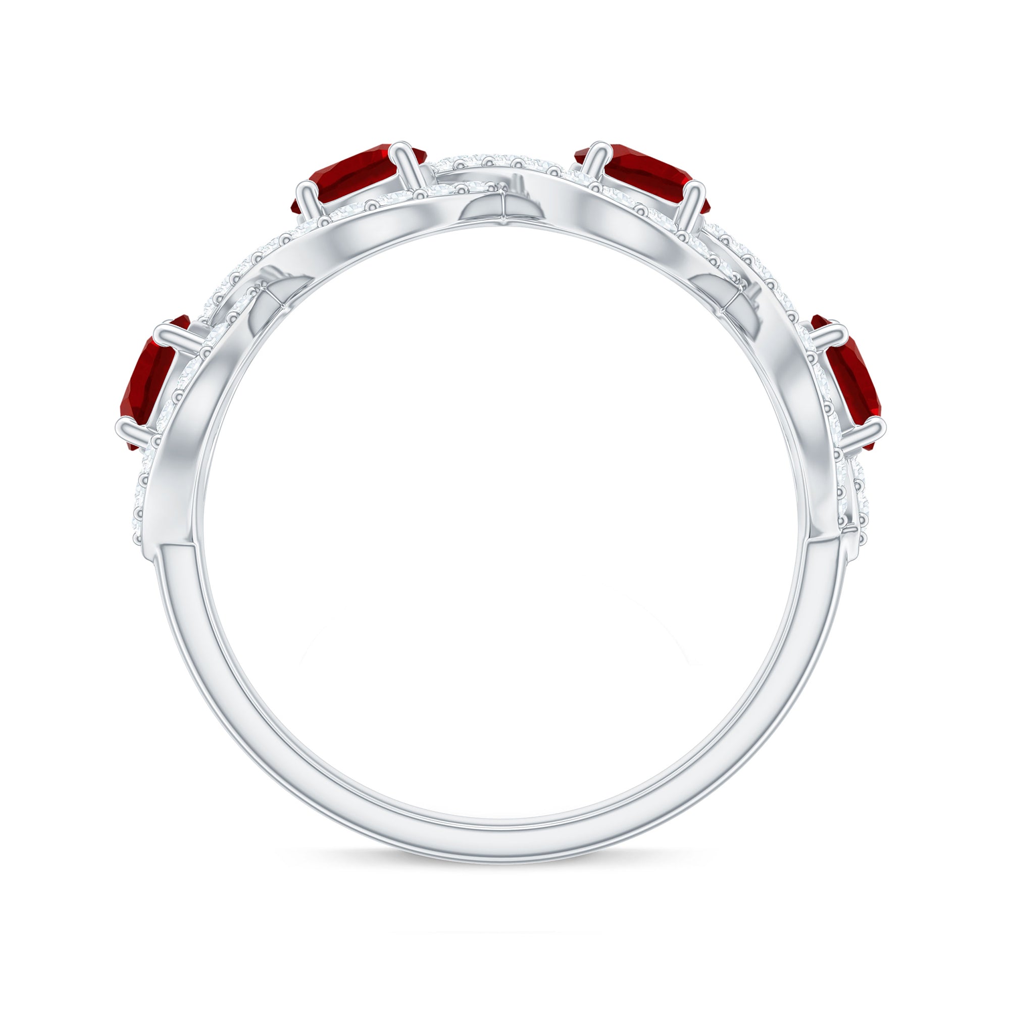 Rosec Jewels-Lab-Created Ruby and Diamond Braided Half Eternity Band Ring