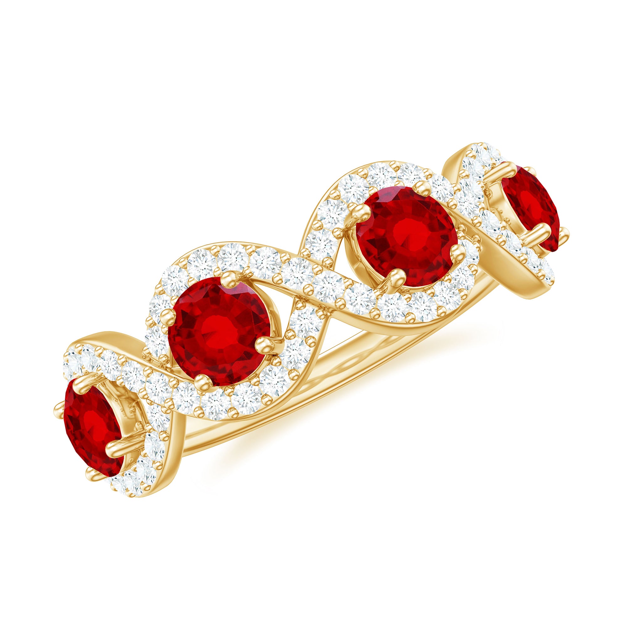 Rosec Jewels-Lab-Created Ruby and Diamond Braided Half Eternity Band Ring