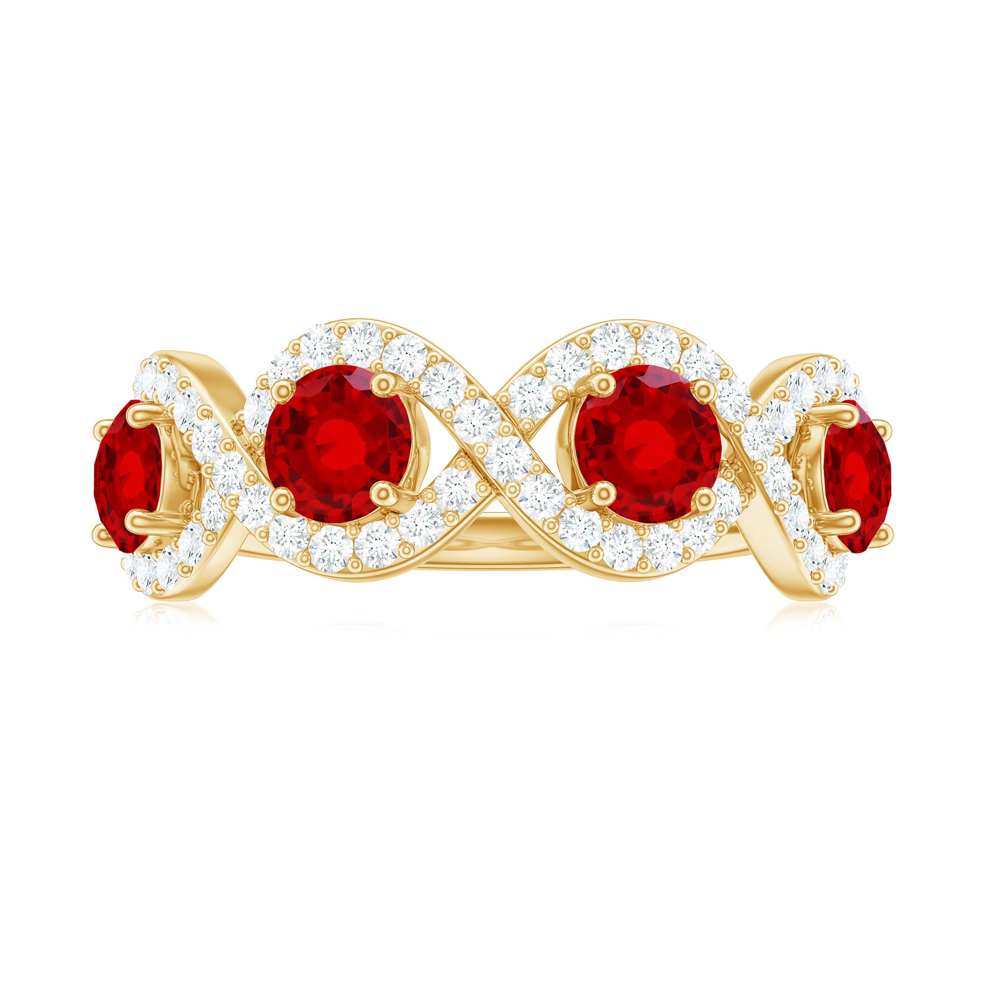 Rosec Jewels-Lab-Created Ruby and Diamond Braided Half Eternity Band Ring