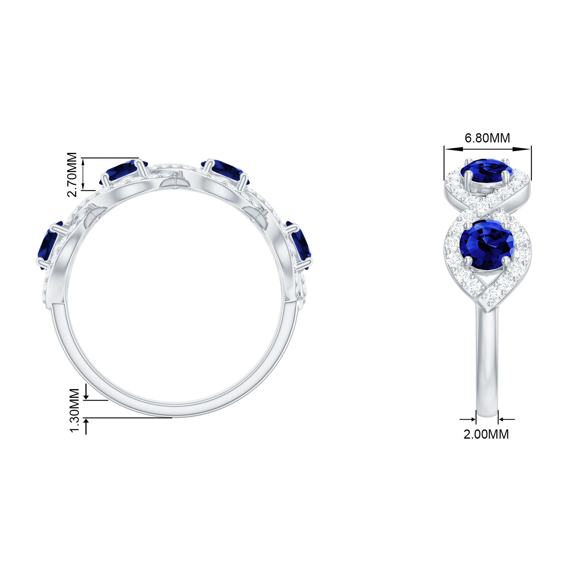 Rosec Jewels-2 CT Lab-Created Blue Sapphire and Diamond Braided Half Eternity Band Ring