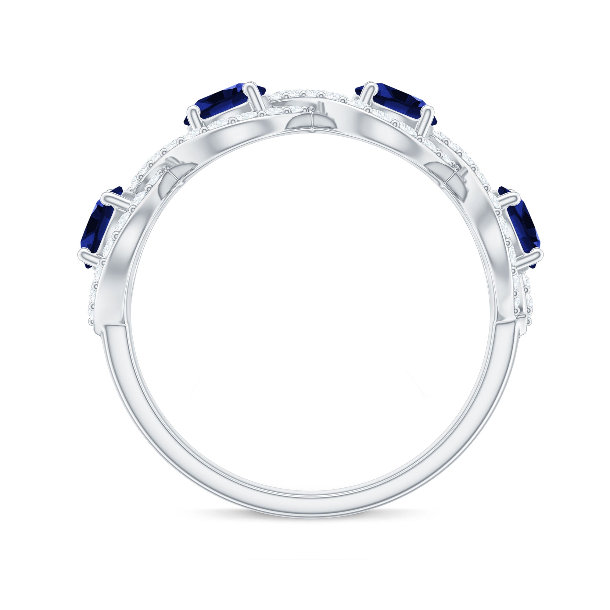 Rosec Jewels-2 CT Lab-Created Blue Sapphire and Diamond Braided Half Eternity Band Ring