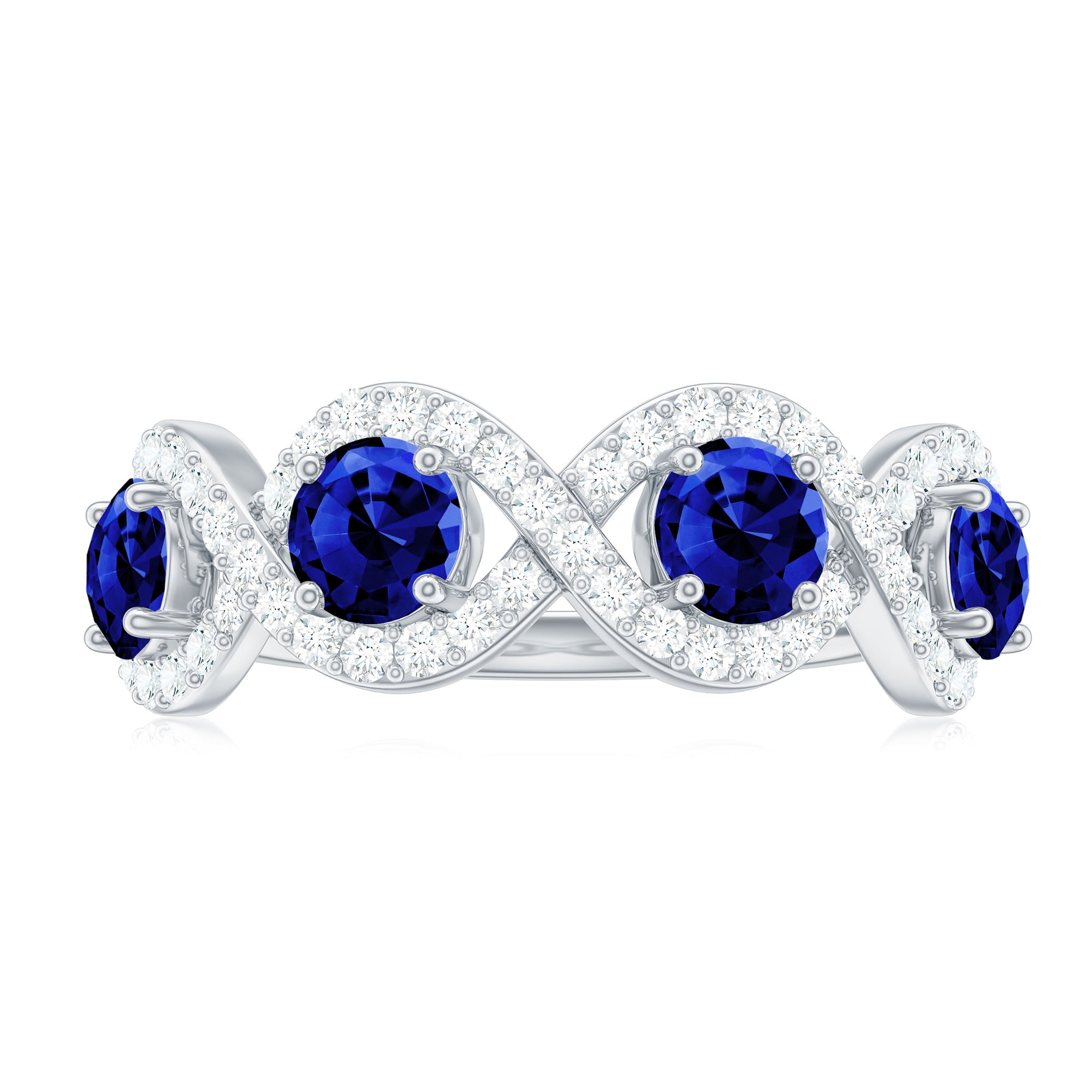 Rosec Jewels-2 CT Lab-Created Blue Sapphire and Diamond Braided Half Eternity Band Ring