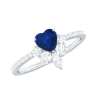 Rosec Jewels-Heart Shaped Blue Sapphire Designer Ring with Diamond Half Halo