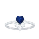 Rosec Jewels-Heart Shaped Blue Sapphire Designer Ring with Diamond Half Halo