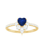 Rosec Jewels-Heart Shaped Blue Sapphire Designer Ring with Diamond Half Halo