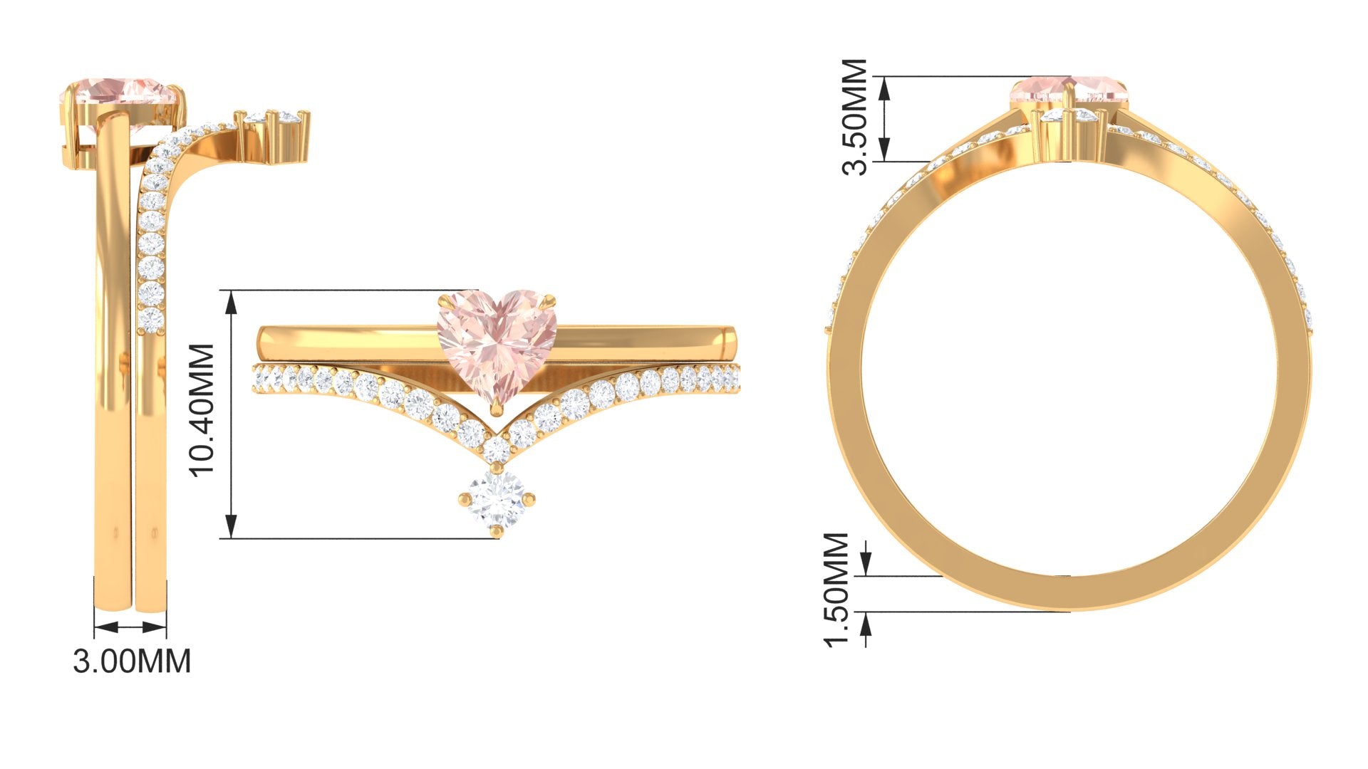 Rosec Jewels-Heart Shape Morganite Ring Set with Diamond