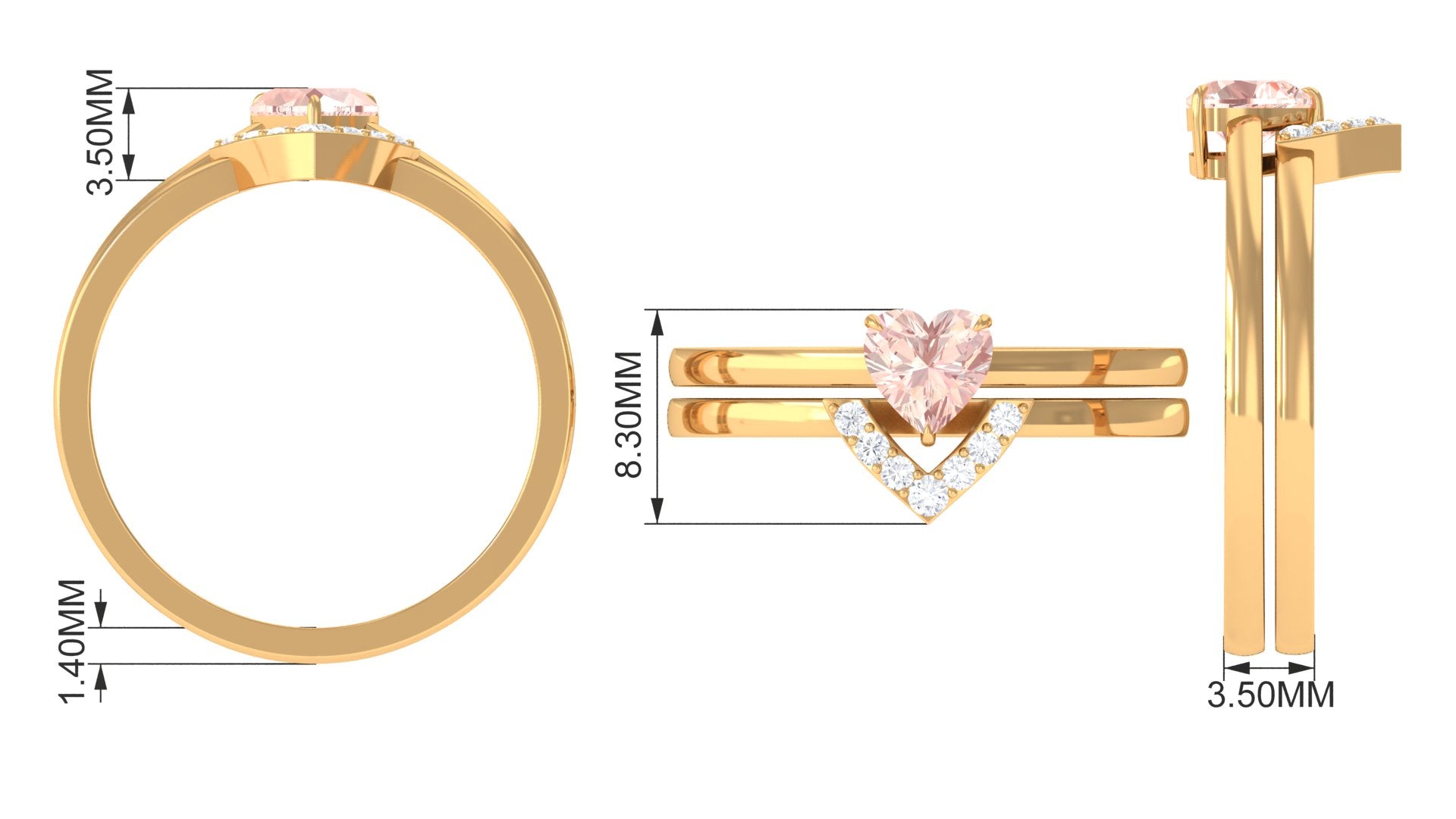 Rosec Jewels-Heart Shape Morganite Solitaire Ring Set with Diamond