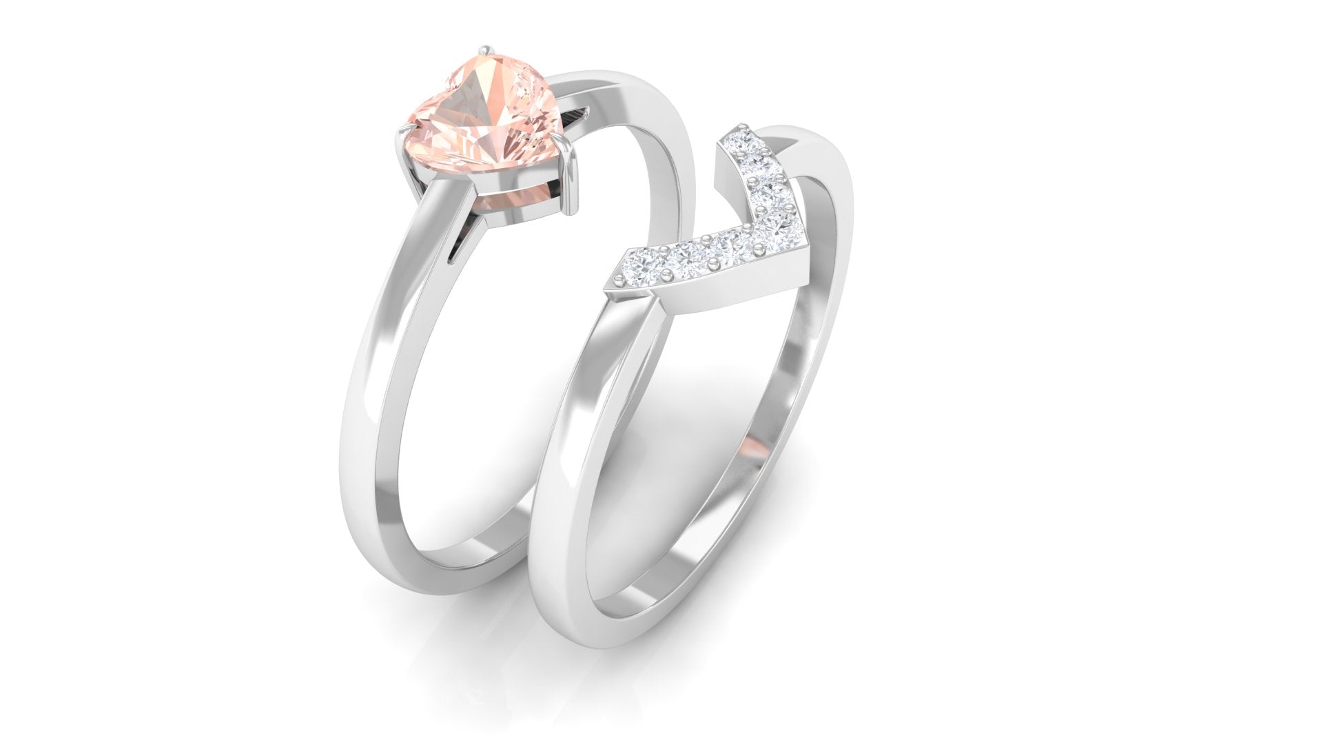 Rosec Jewels-Heart Shape Morganite Solitaire Ring Set with Diamond