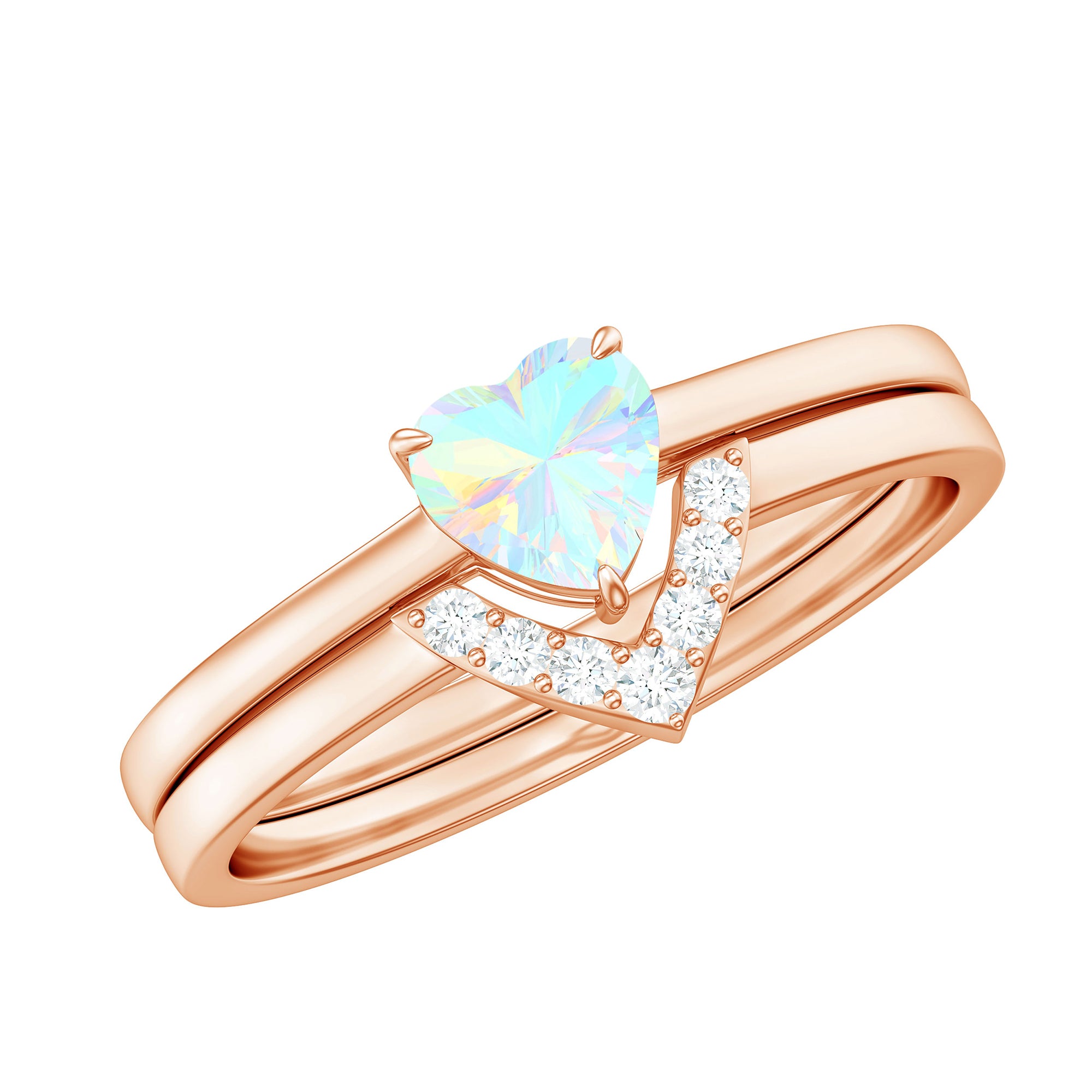 Rosec Jewels-Heart Shape Ethiopian Opal and Diamond Ring Set