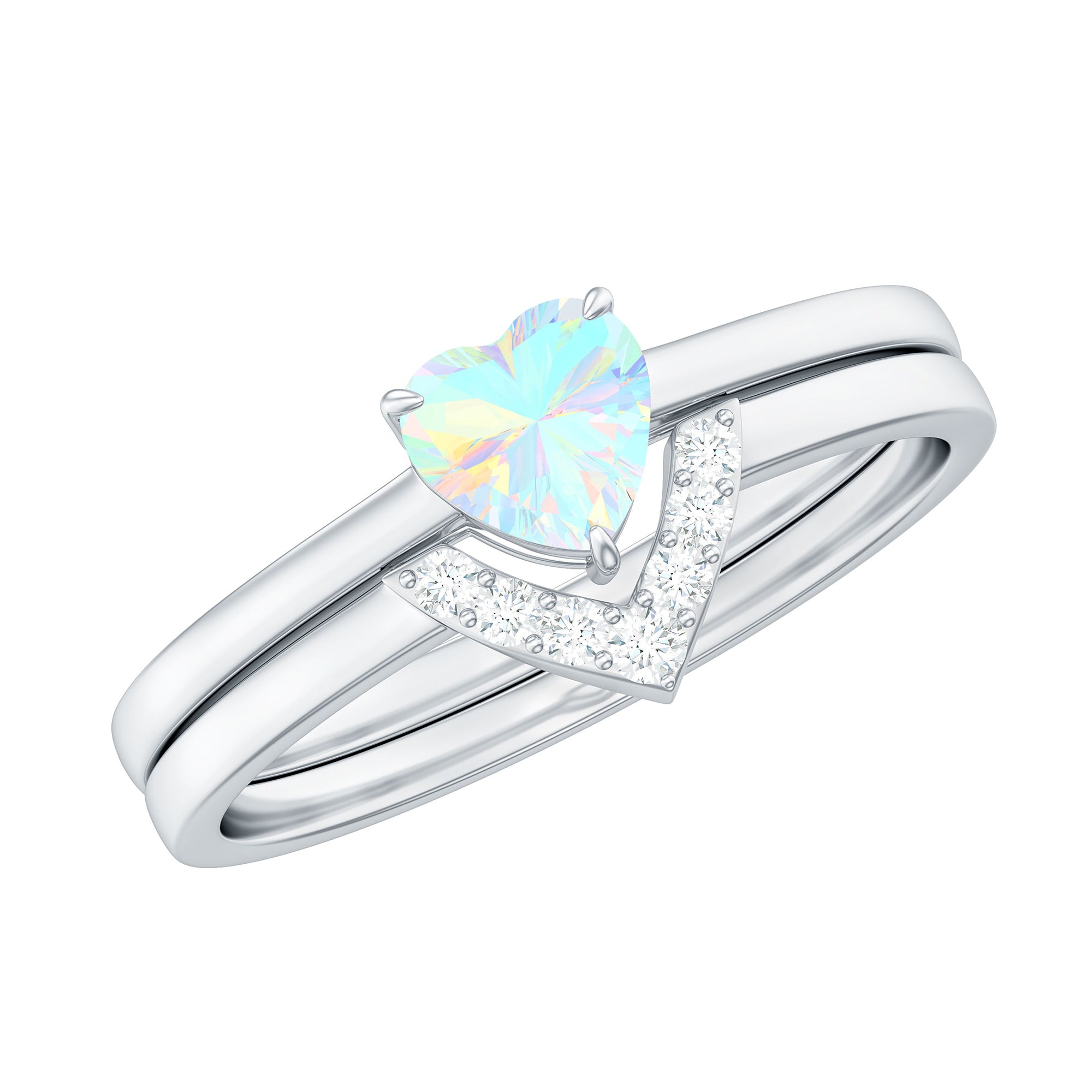 Rosec Jewels-Heart Shape Ethiopian Opal and Diamond Ring Set