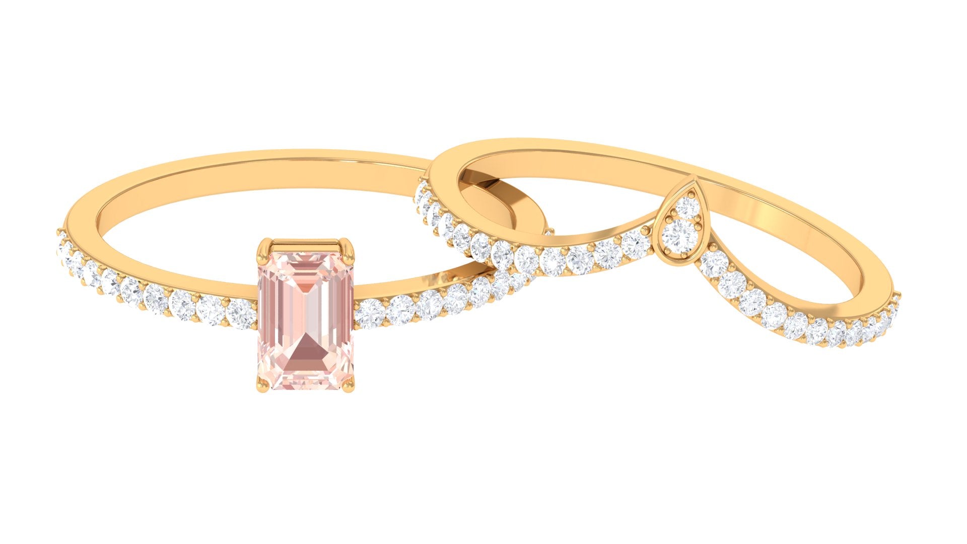 Rosec Jewels-Genuine Morganite and Diamond Stackable Ring Set