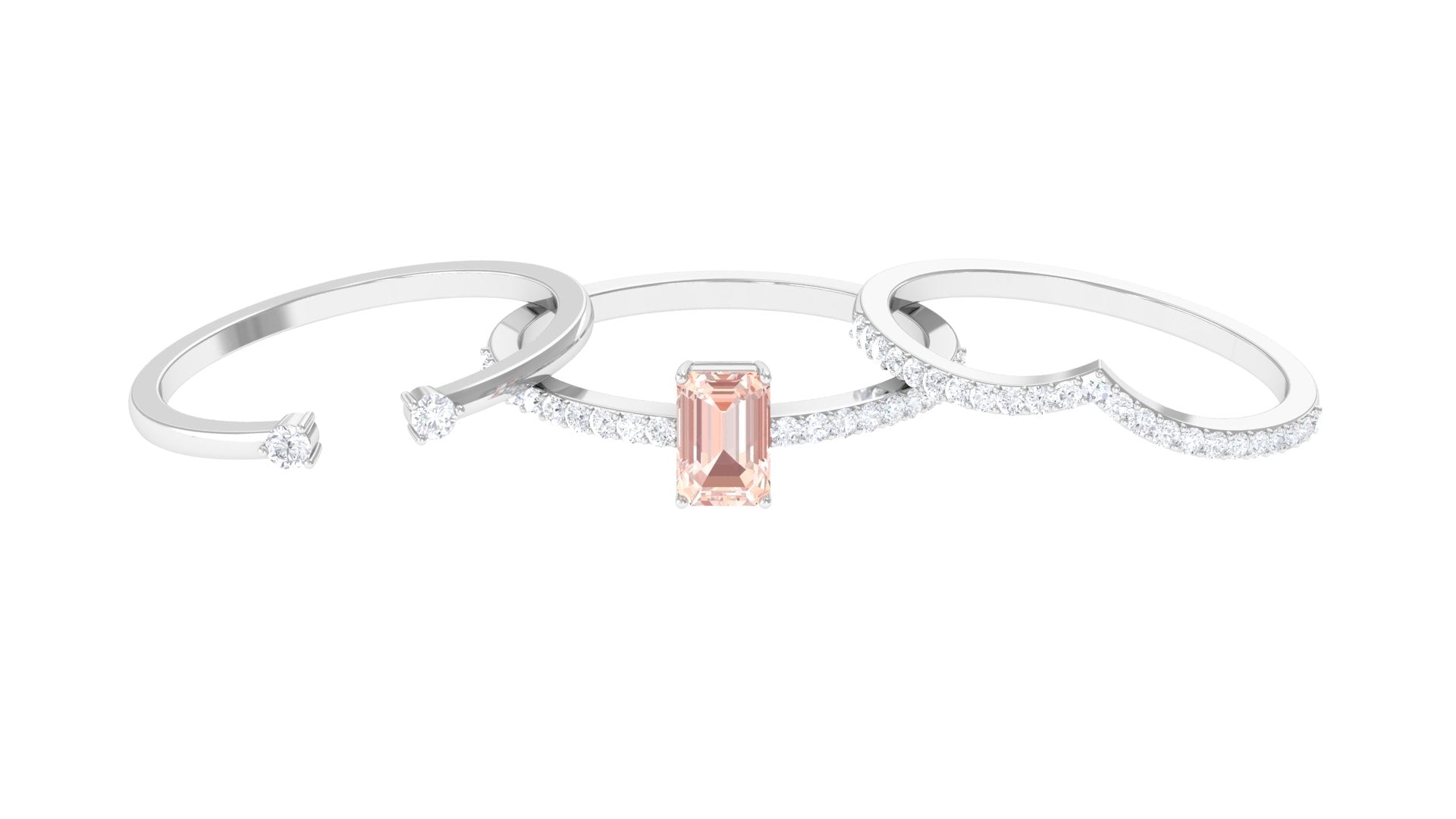 Rosec Jewels-Morganite and Diamond Ring Set in Prong Setting