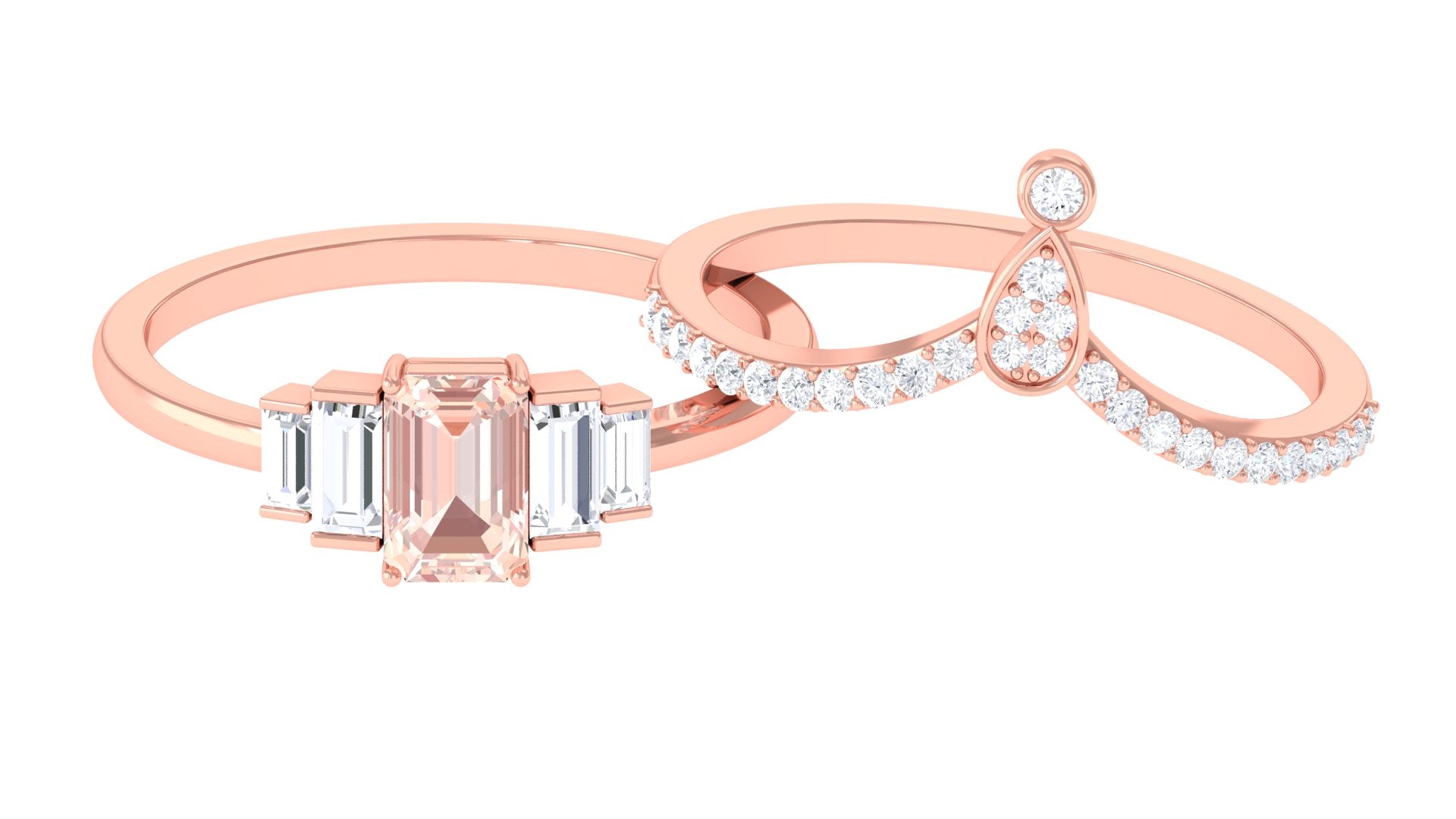 Rosec Jewels-Morganite Stackable Ring Set with Moissanite