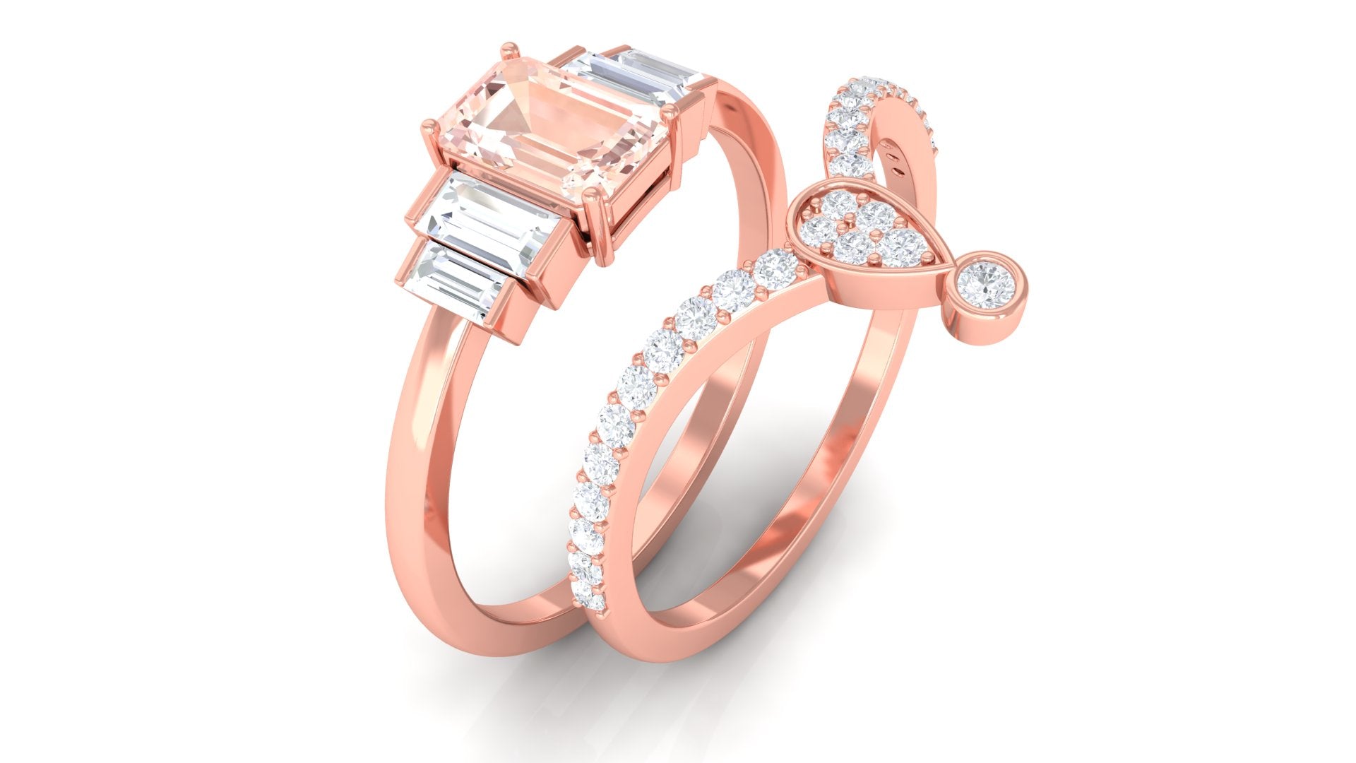 Rosec Jewels-Morganite Stackable Ring Set with Moissanite