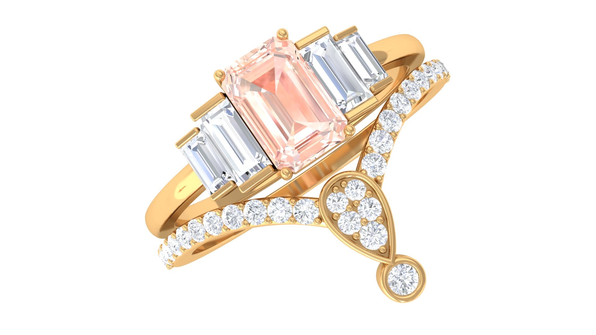 Rosec Jewels-Morganite Stackable Ring Set with Moissanite