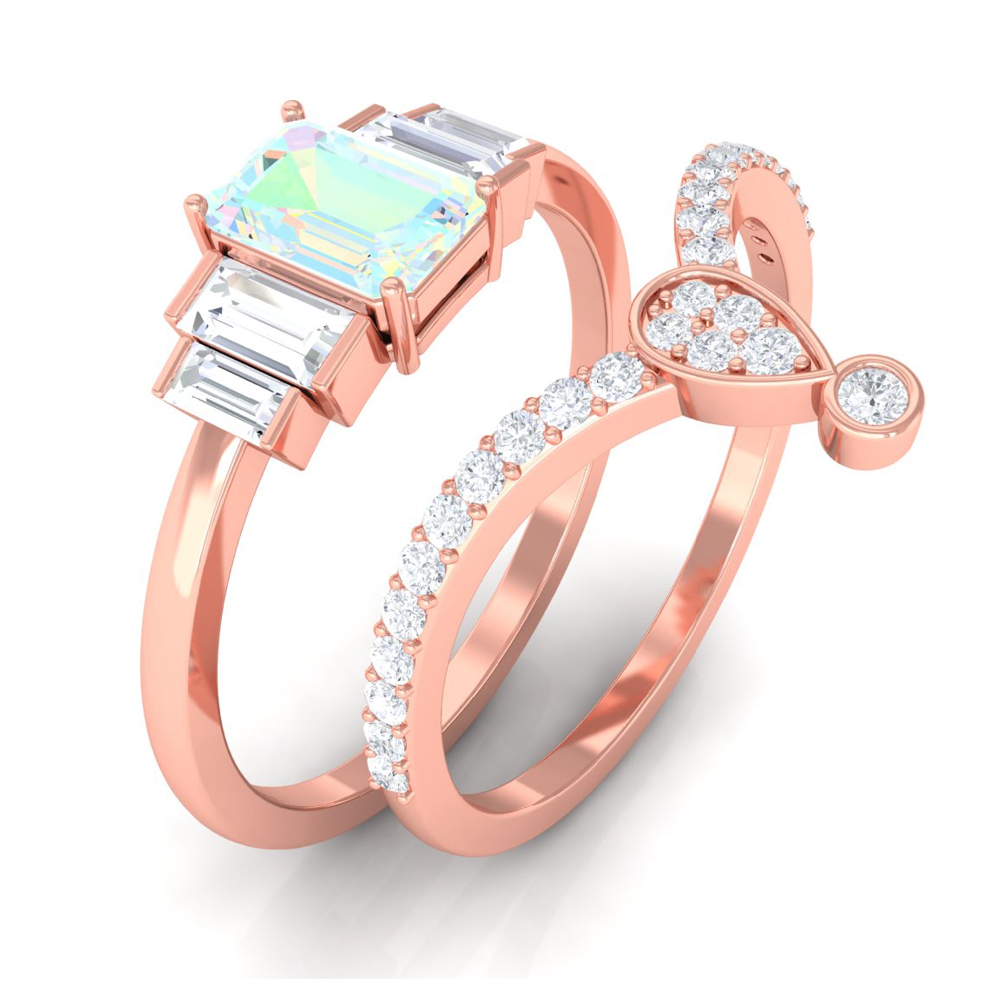 Rosec Jewels-Real Ethiopian Opal and Moissanite Ring Set