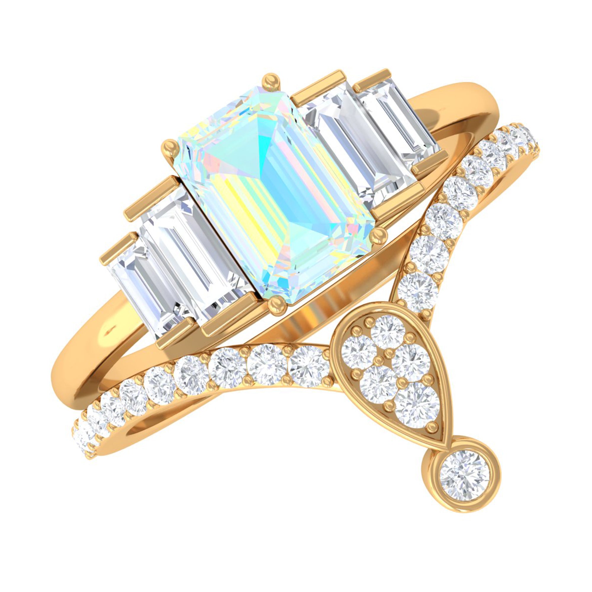 Rosec Jewels-Real Ethiopian Opal and Moissanite Ring Set