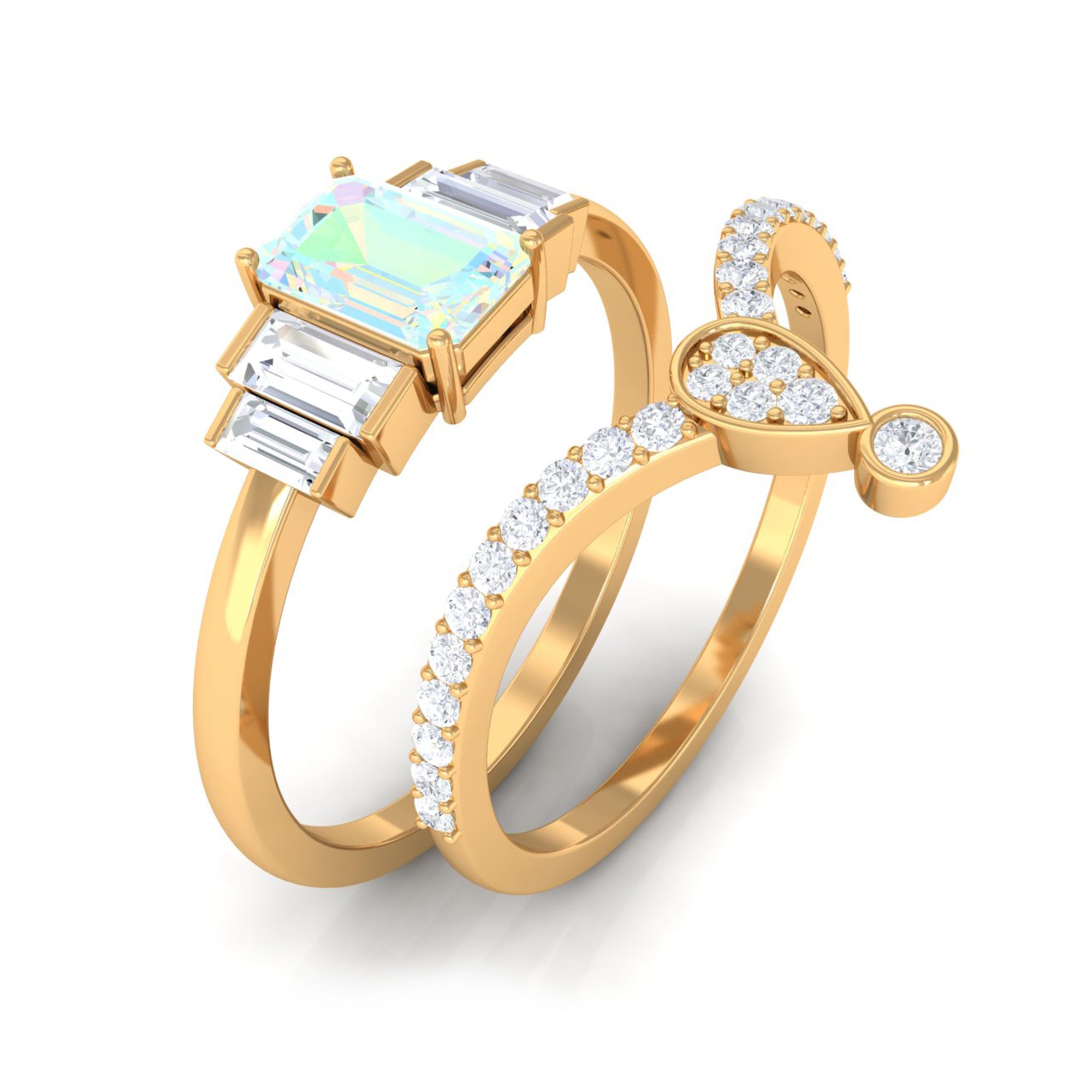 Rosec Jewels-Real Ethiopian Opal and Moissanite Ring Set