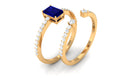 Blue Sapphire and Diamond Ring Set Blue Sapphire - ( AAA ) - Quality - Rosec Jewels