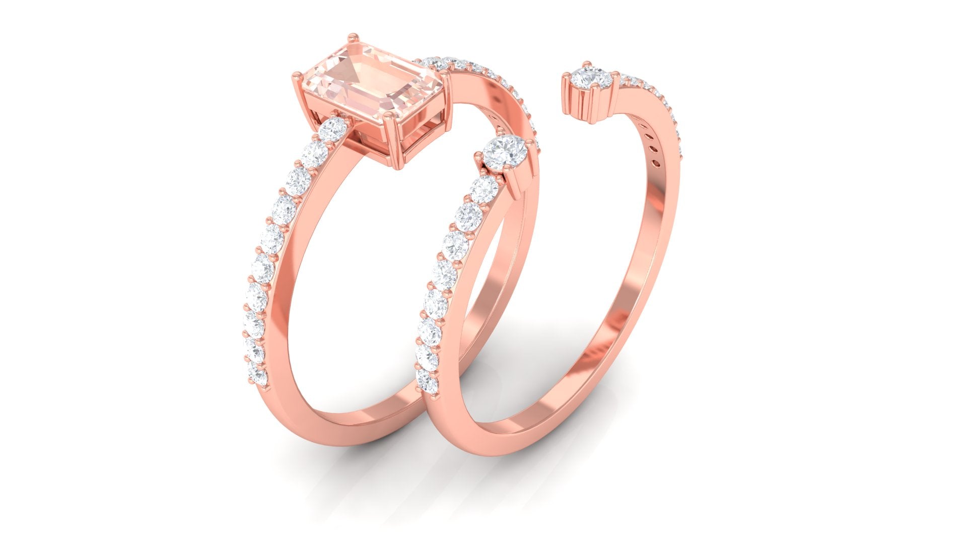 Rosec Jewels-Emerald Cut Morganite and Diamond Solitaire Ring Set